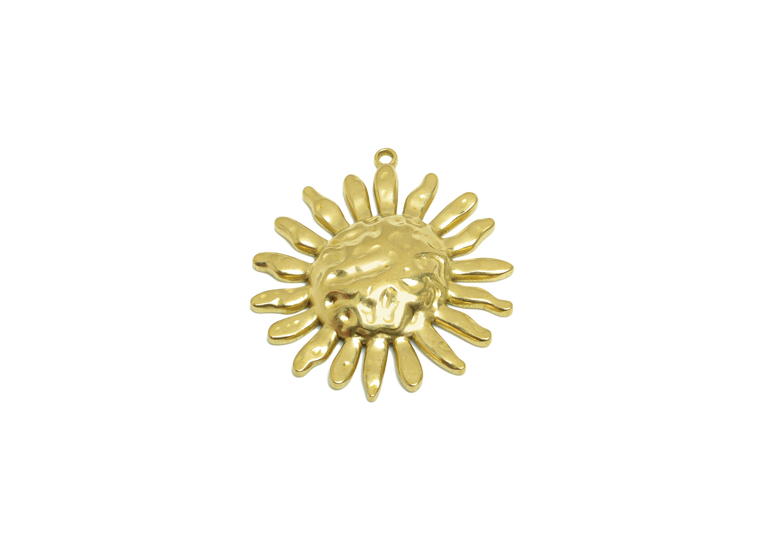 Brass Flower Earring Charm - Raw Brass Hammered Sunflower Earring Charm - Brass Flower Pendant - For Necklace - 31x27.2x4.28mm - PP10180 - DOMEDBAZAAR