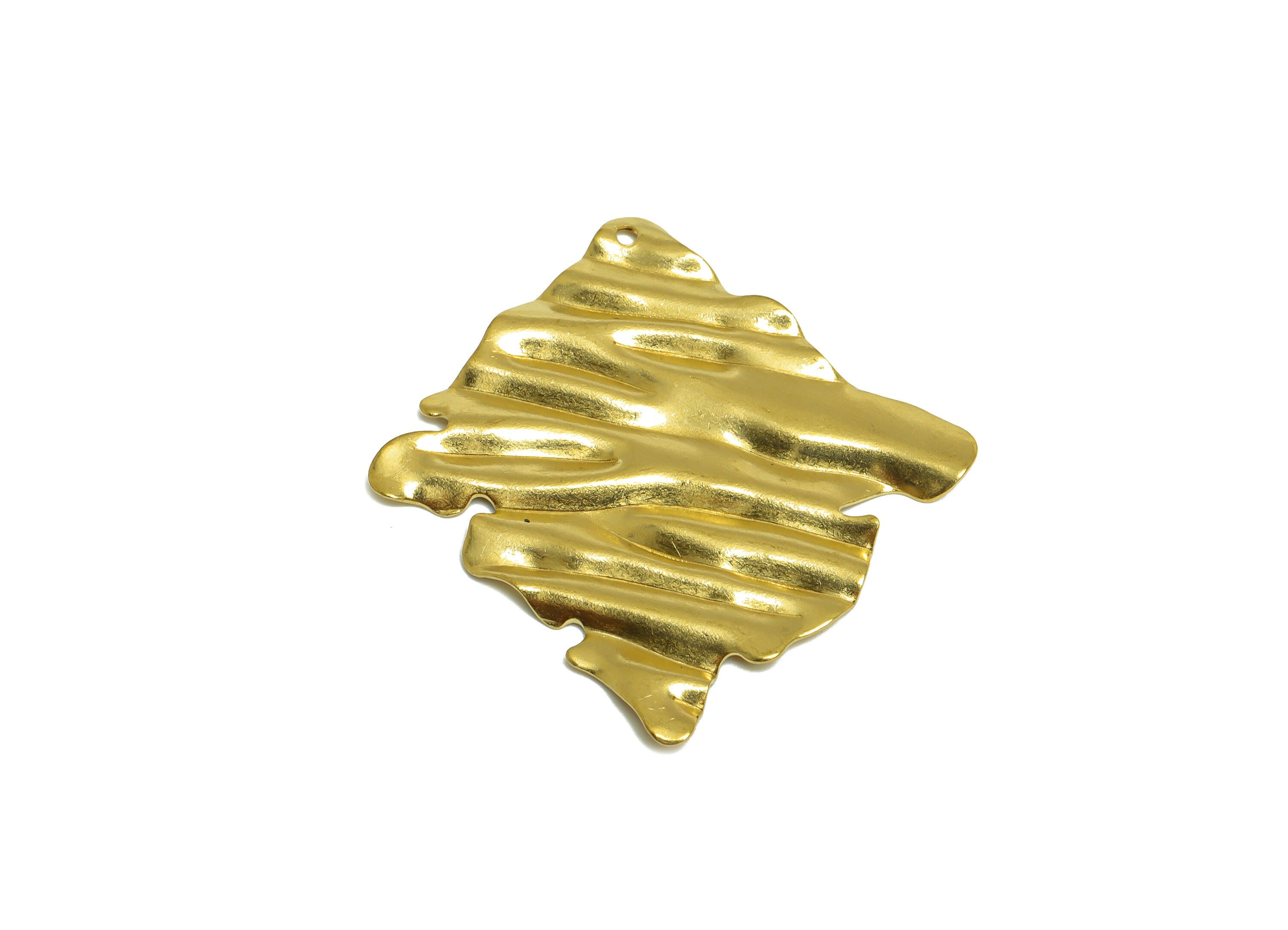 Brass Square Earring Charm - Raw Brass Wavy Square Earring Charm - Brass Wavy Pendant - Irregular Charm - 42.2x41x1.43mm - PP10240 - DOMEDBAZAAR