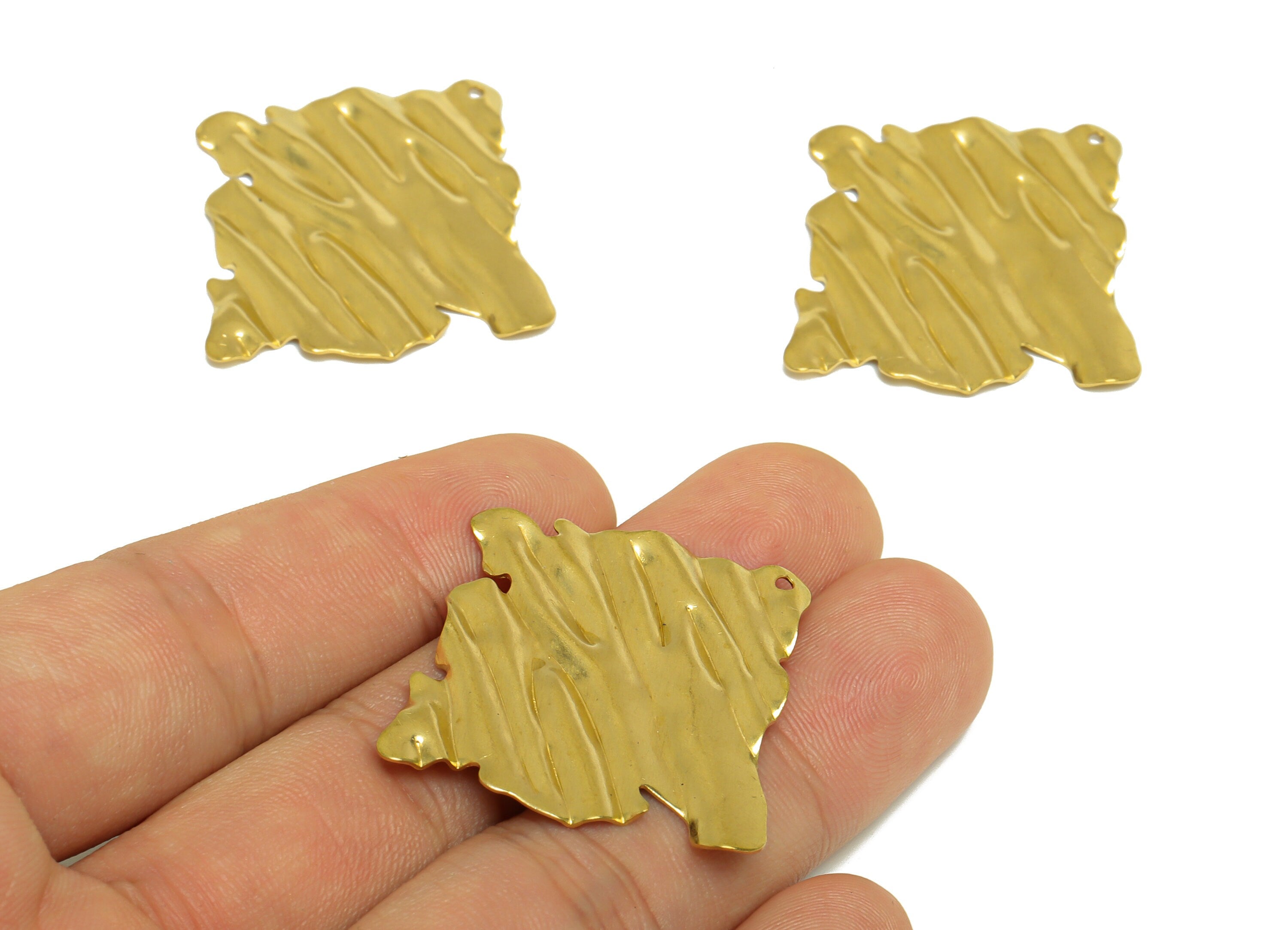 Brass Square Earring Charm - Raw Brass Wavy Square Earring Charm - Brass Wavy Pendant - Irregular Charm - 42.2x41x1.43mm - PP10240 - DOMEDBAZAAR