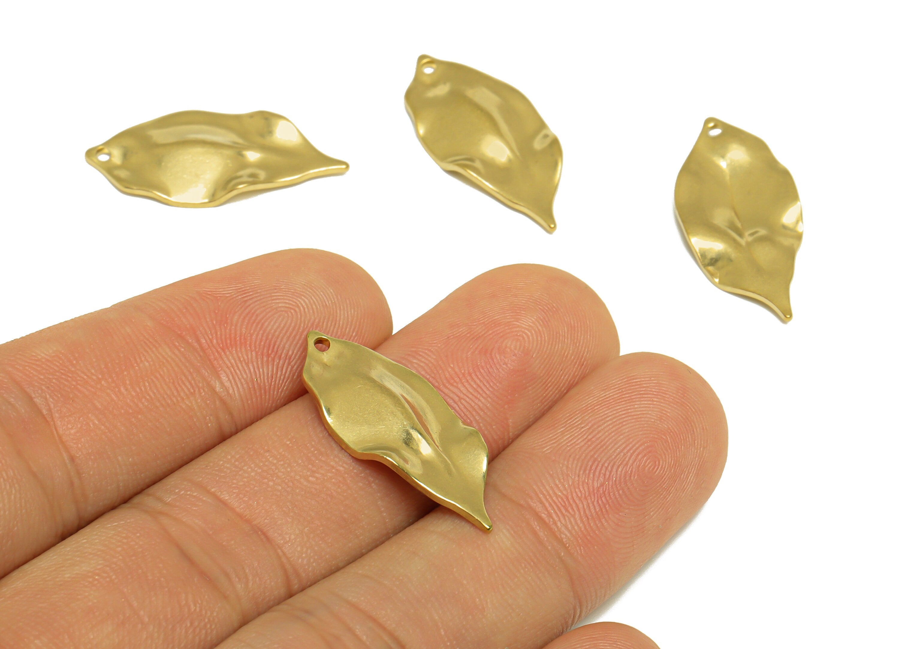 Brass Leaf Earring Charm - Raw Brass Wavy Leaf Earring Charm - Brass Botanical Pendant - Brass Wavy Charm - 27x12.2x2.1mm - PP10228 - DOMEDBAZAAR