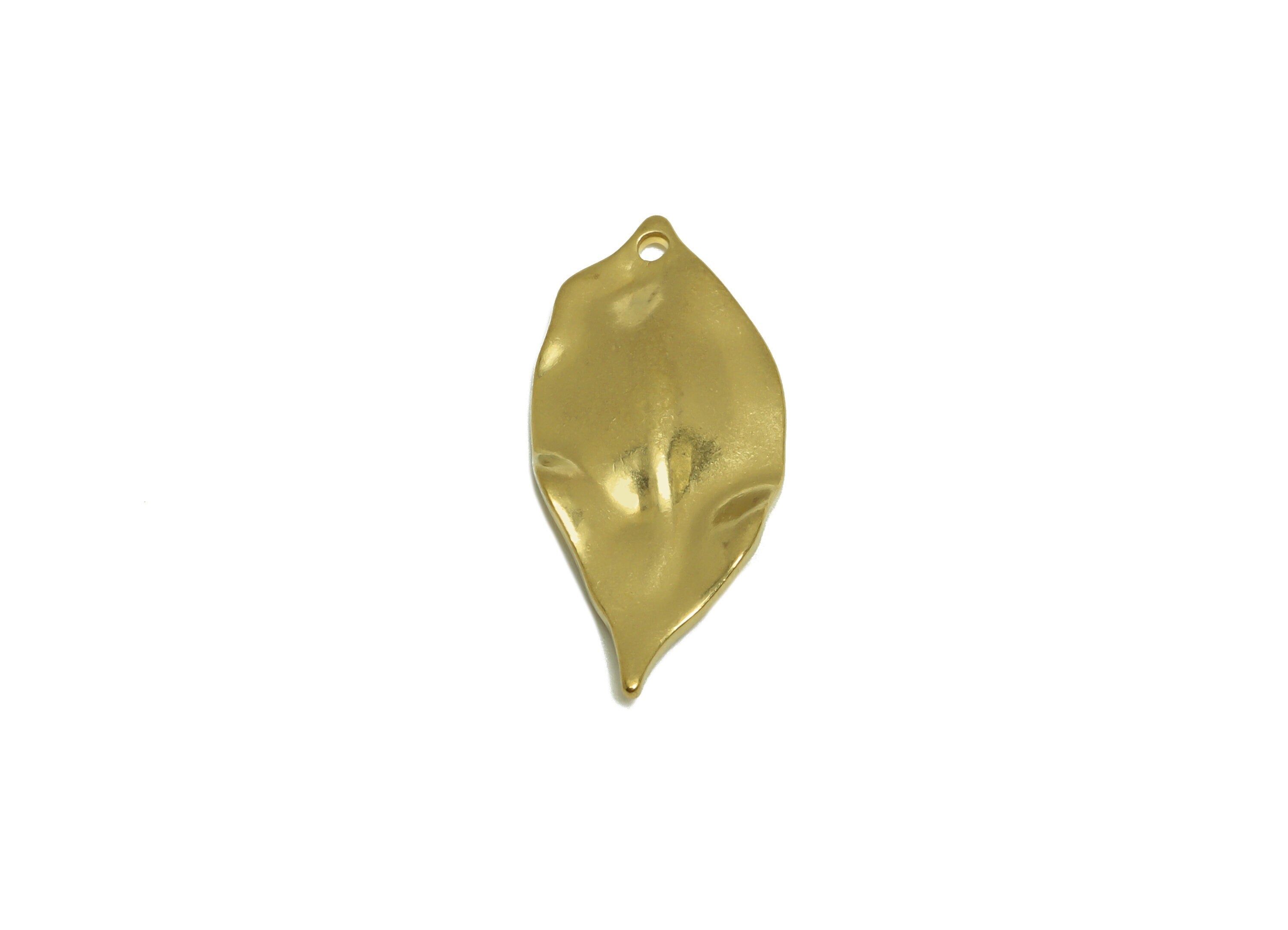 Brass Leaf Earring Charm - Raw Brass Wavy Leaf Earring Charm - Brass Botanical Pendant - Brass Wavy Charm - 27x12.2x2.1mm - PP10228 - DOMEDBAZAAR