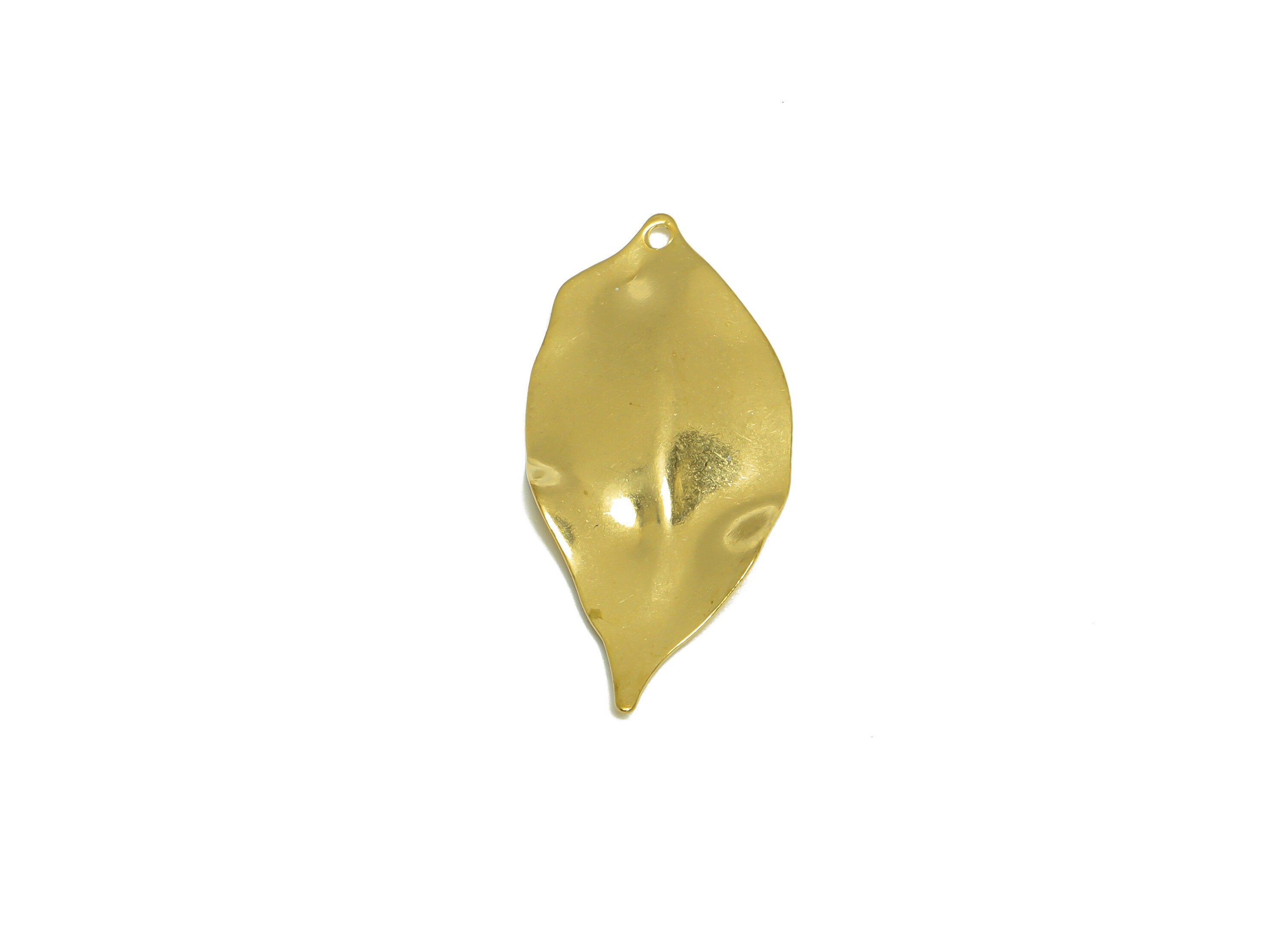 Brass Leaf Earring Charm - Raw Brass Wavy Leaf Earring Charm - Brass Botanical Pendant - Brass Wavy Charm - 35.4x16.2x2.03mm - PP10227 - DOMEDBAZAAR