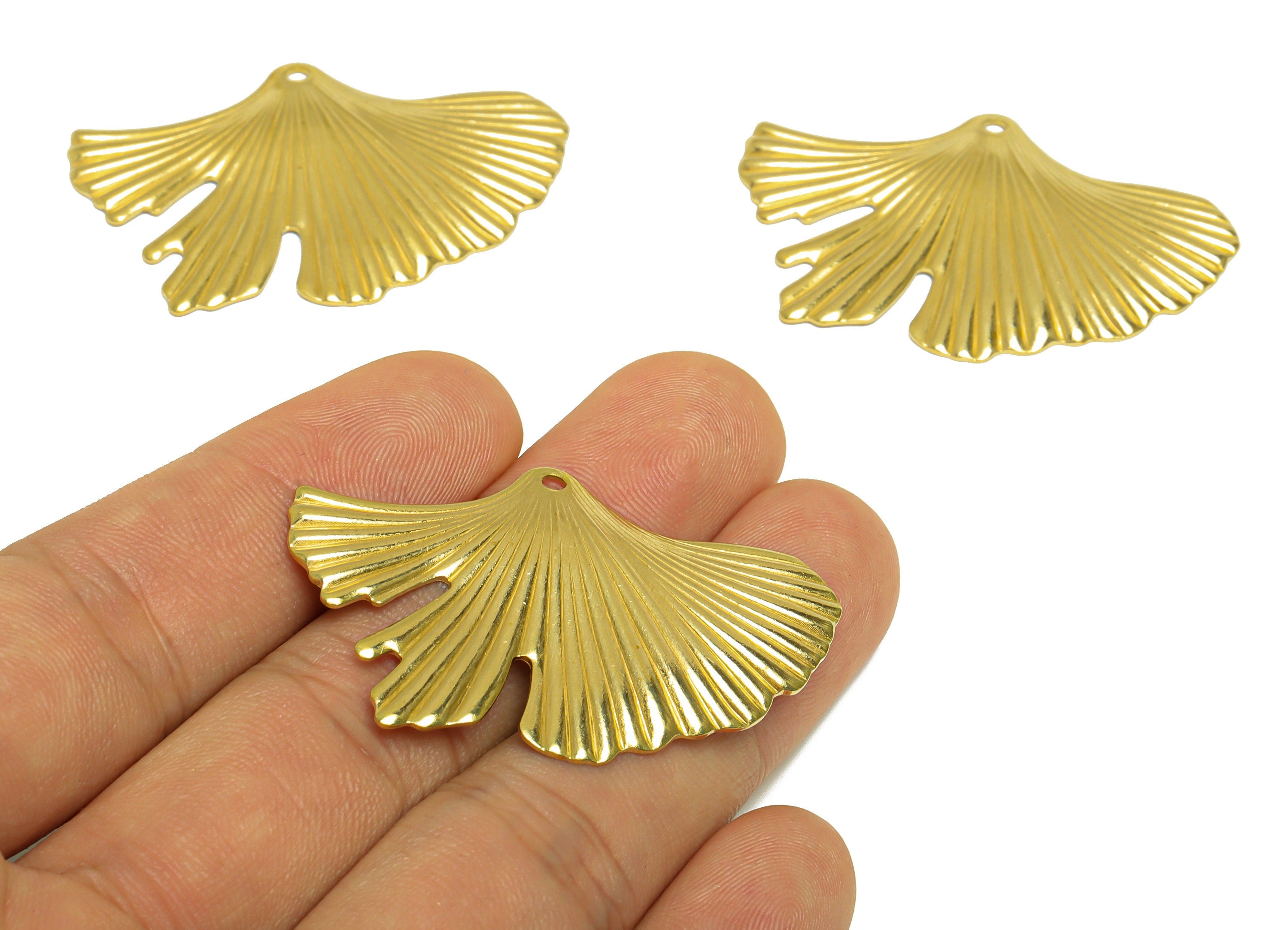 Brass Ginkgo Leaf Earring Charm - Raw Brass Textured Leaf Earring Charm - Brass lotus leaf Pendant - Botanical Charms - 32x21x1mm - PP10299 - DOMEDBAZAAR