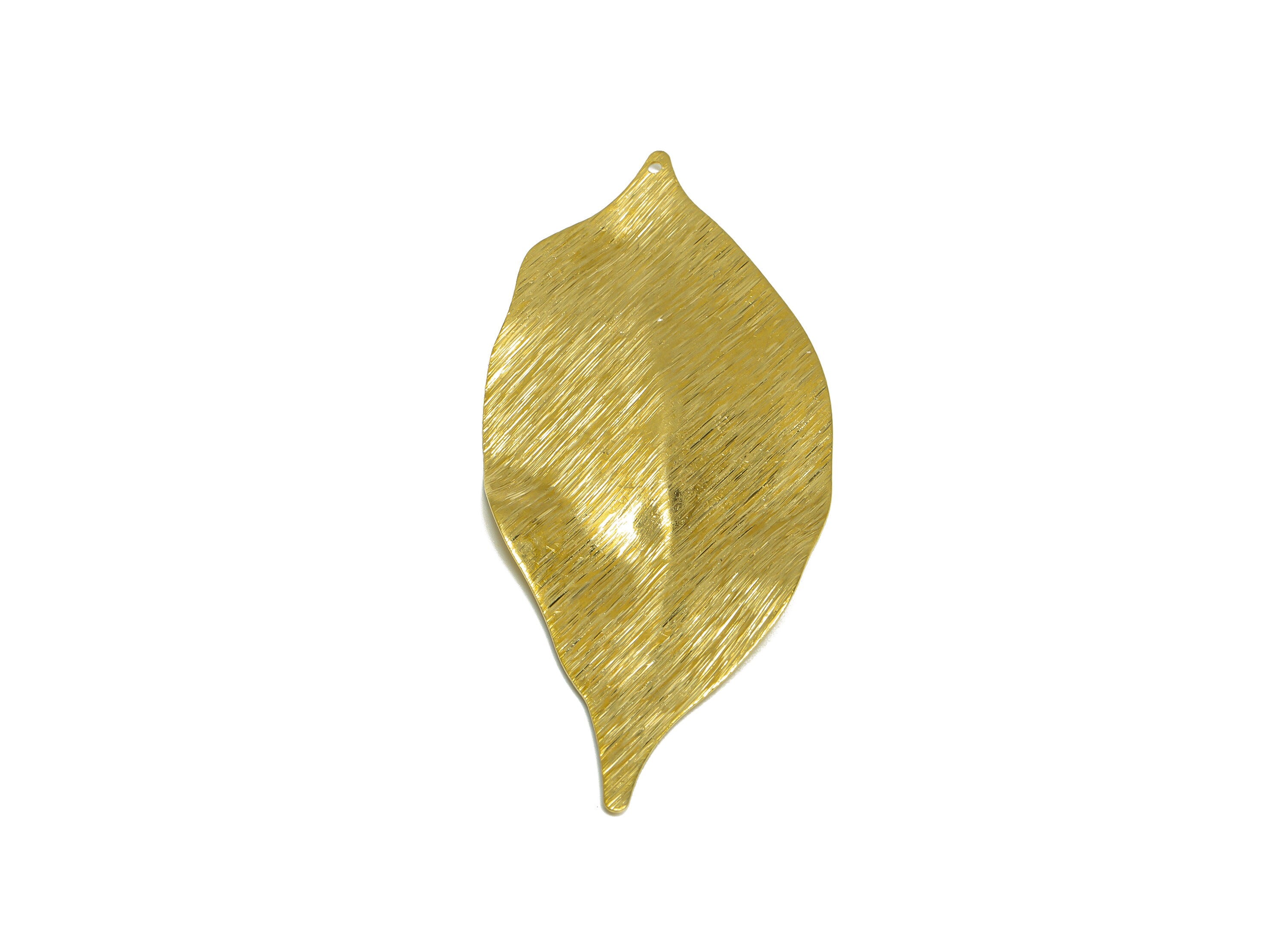 Brass Leaf Earring Charm - Raw Brass Wavy Leaf Earring Charm - Brass Botanical Pendant - Brass Textured Charm - 81x35x4.12mm - PP10252 - DOMEDBAZAAR