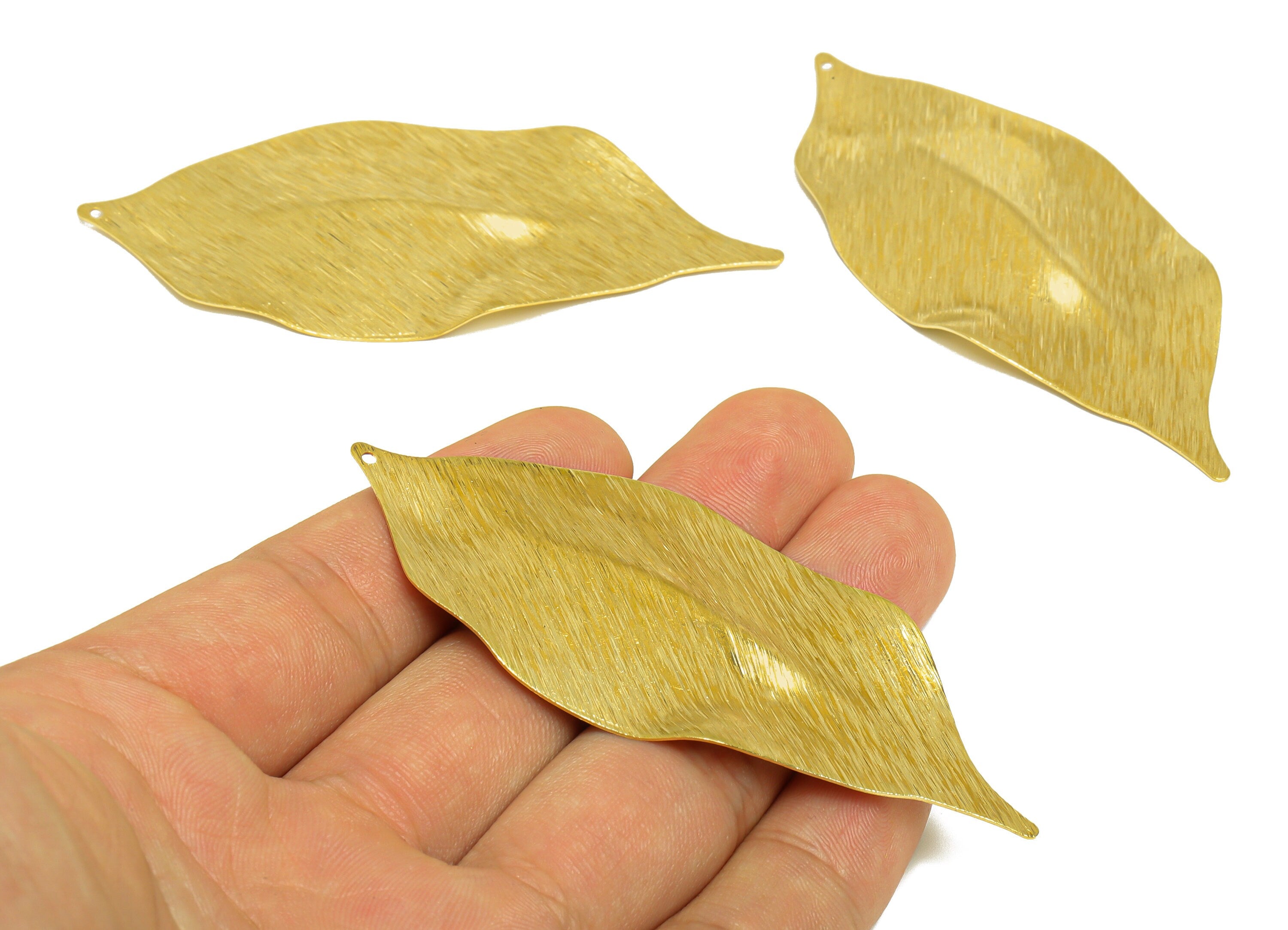 Brass Leaf Earring Charm - Raw Brass Wavy Leaf Earring Charm - Brass Botanical Pendant - Brass Textured Charm - 81x35x4.12mm - PP10252 - DOMEDBAZAAR