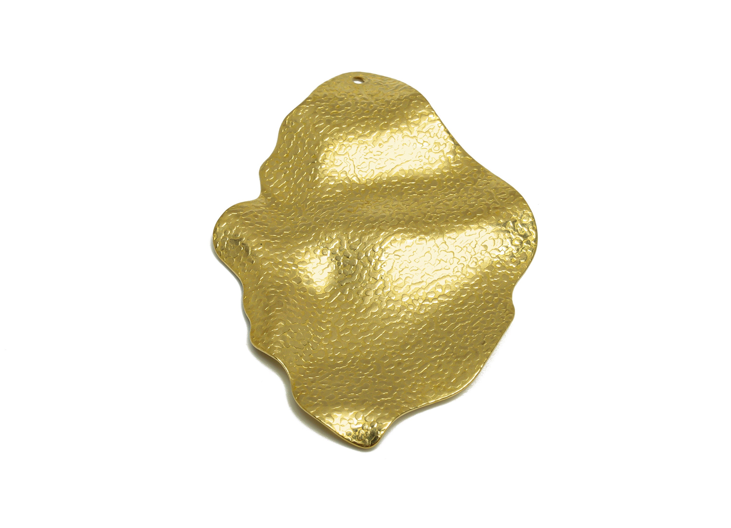 Brass Wavy Earring Charm - Raw Brass Irregular Geometry Earring Charm - Brass Textured Pendant - Abstract Art Charm - 54x38x3mm - PP10200 - DOMEDBAZAAR