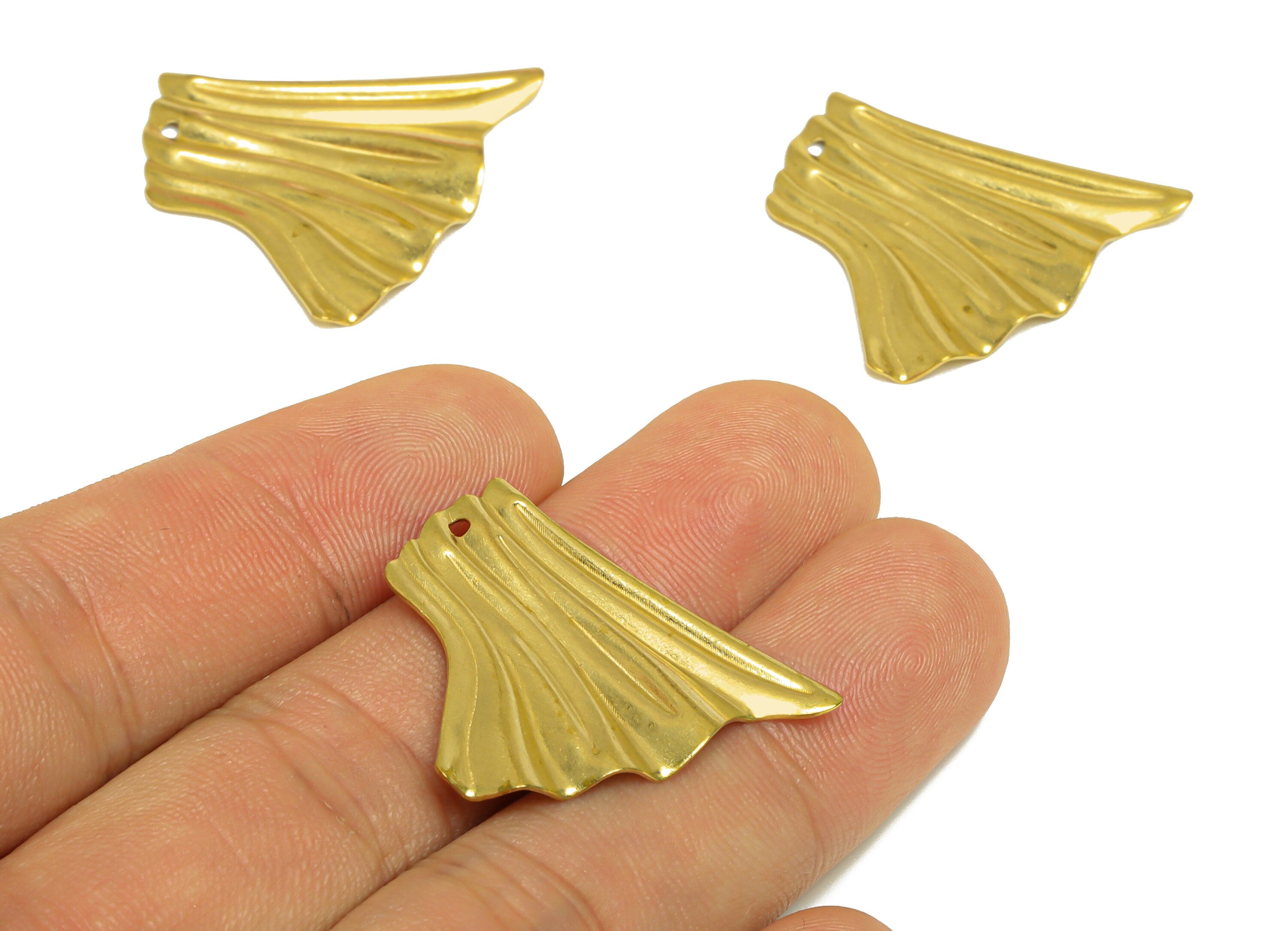 Brass Fold Earring Charm - Raw Brass Wavy Geometry Earring Charm - Brass Irregular Pendant - Earring Finding - 30x29.8x2.3mm - PP10210 - DOMEDBAZAAR