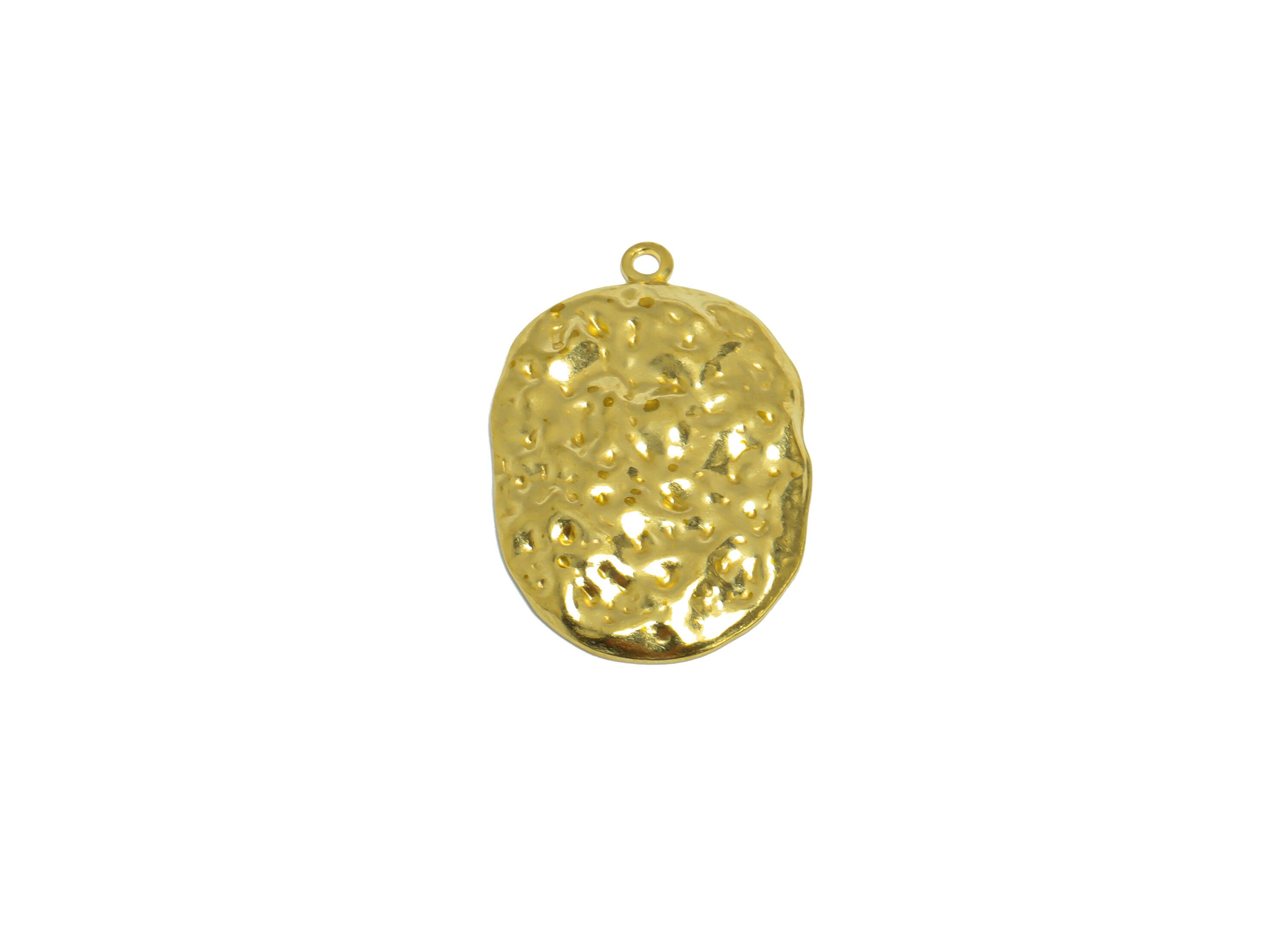 Hammered Oval Earring Charm - Raw Brass Geometry Earring Charm - Brass Hammered Oval Pendant - Earring Finding - 28x17.7x2mm - PP10302 - DOMEDBAZAAR