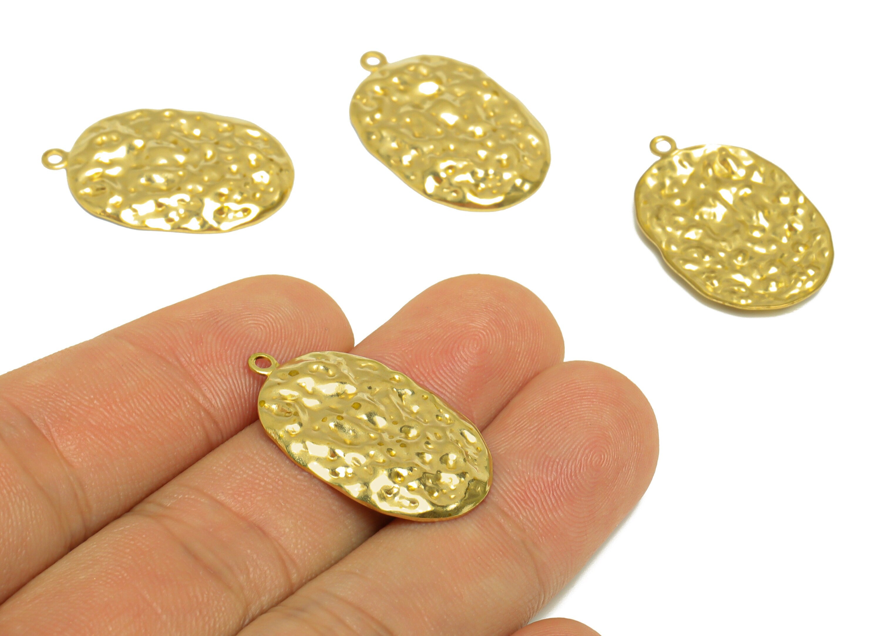 Hammered Oval Earring Charm - Raw Brass Geometry Earring Charm - Brass Hammered Oval Pendant - Earring Finding - 28x17.7x2mm - PP10302 - DOMEDBAZAAR