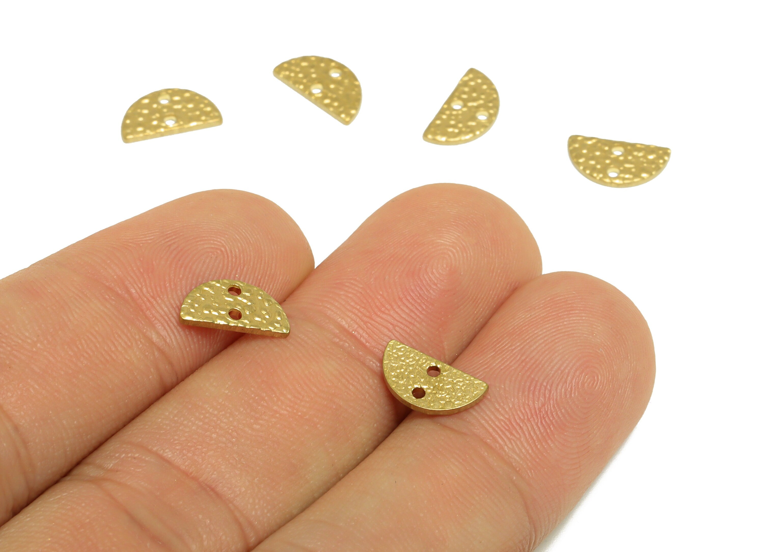 Brass Half Moon Earring Connector - Raw Brass Textured Semi Circle Earring Charm - Brass Mini Half Moon Pendant - 10x5.3x1mm - PP10221 - DOMEDBAZAAR
