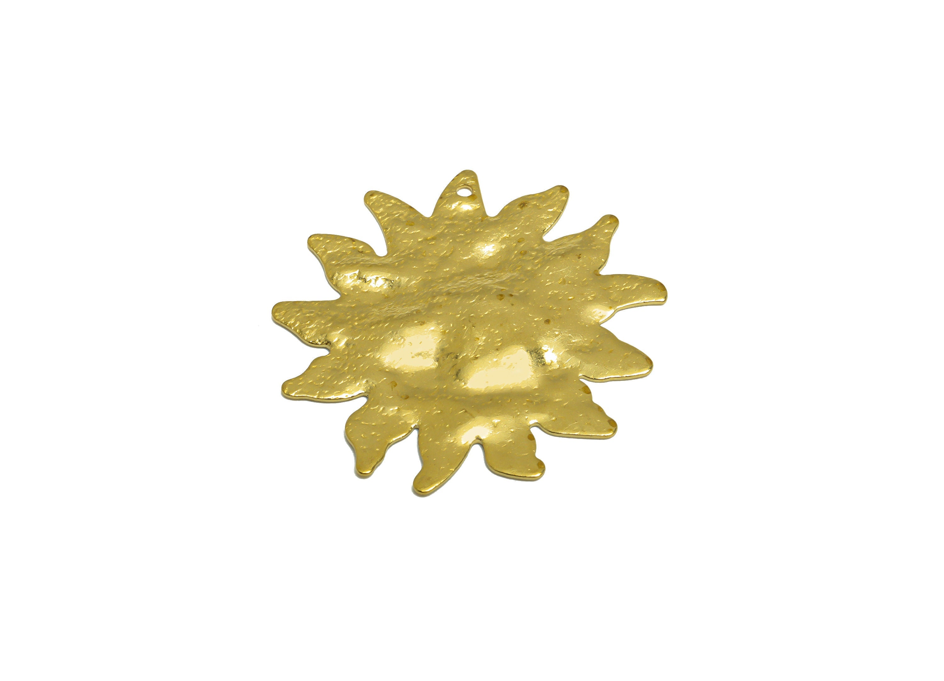 Hammered Sun Earring Charm - Raw Brass Sunshine Earring Charm - Brass Hammered Sun Pendant - Earring Finding - 31.5x30.3x1.56mm - PP10237 - DOMEDBAZAAR