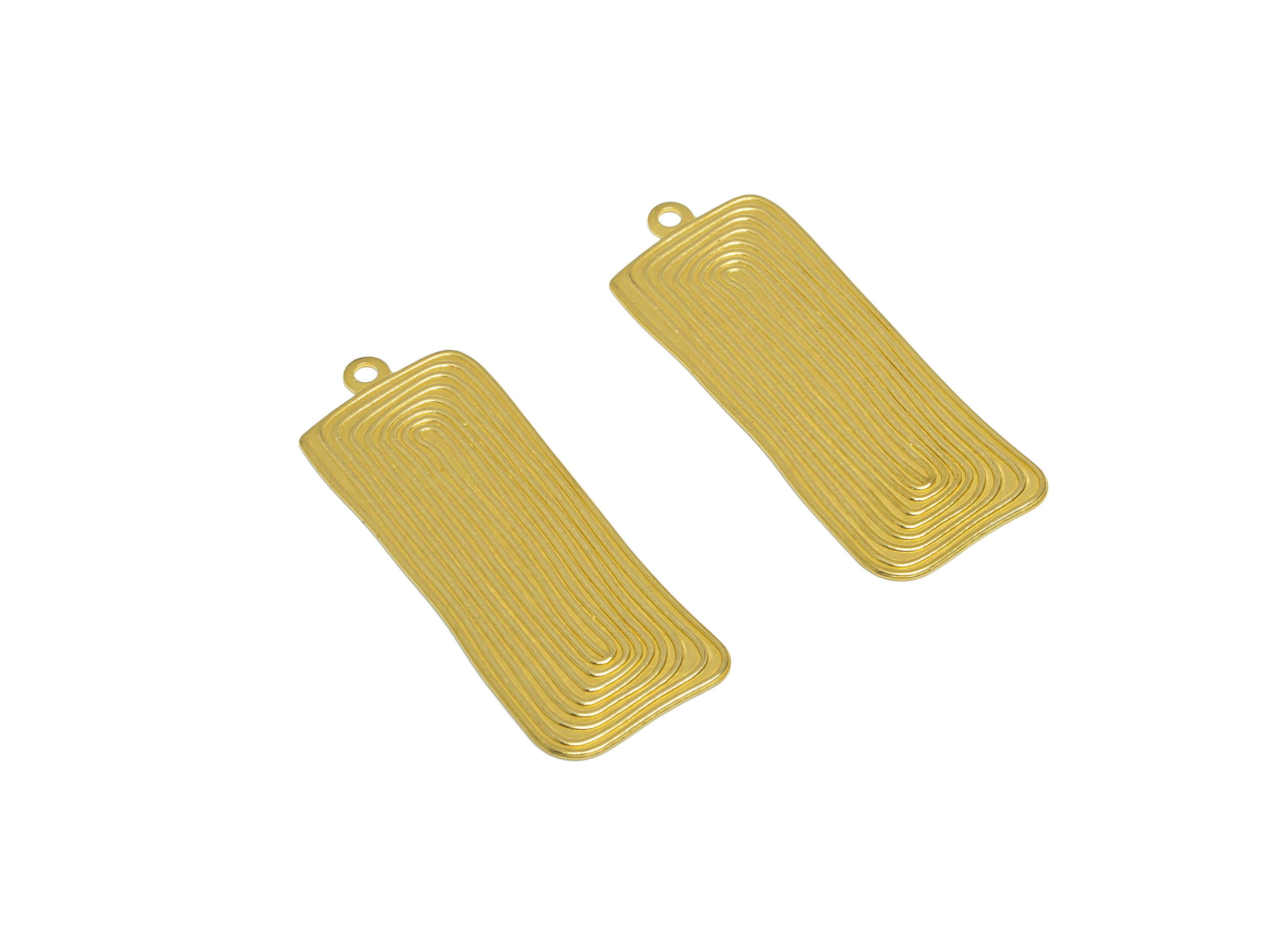 Brass Rectangle Earring Charm - Raw Brass Link Rectangle Earring Charm - Brass Rectangle Pendant - Earring Finding - 45x16.7x0.7mm - PP10285 - DOMEDBAZAAR