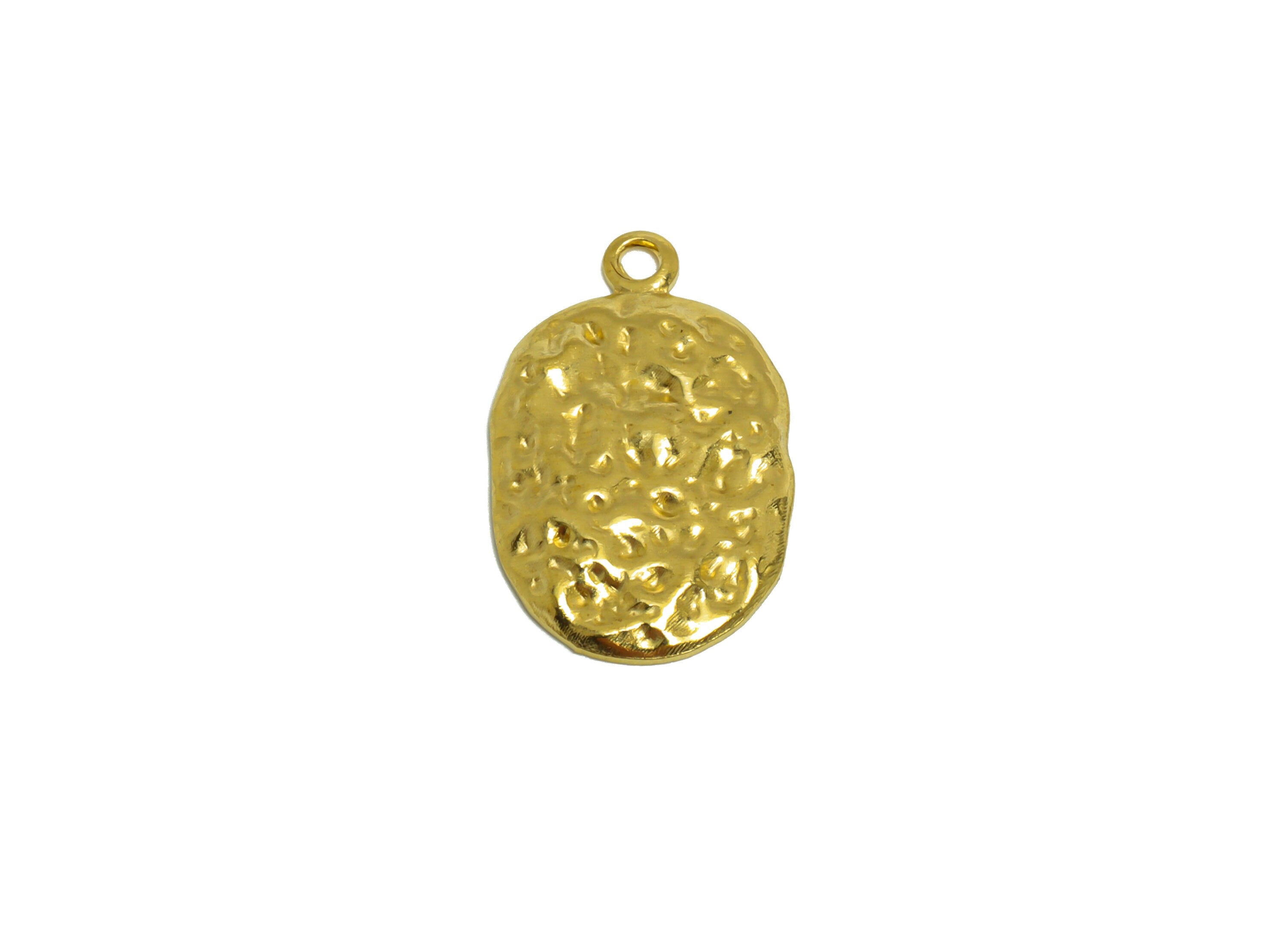 Hammered Oval Earring Charm - Raw Brass Geometry Earring Charm - Brass Hammered Oval Pendant - Earring Finding - 19.3x11.2x1.8mm - PP10224 - DOMEDBAZAAR