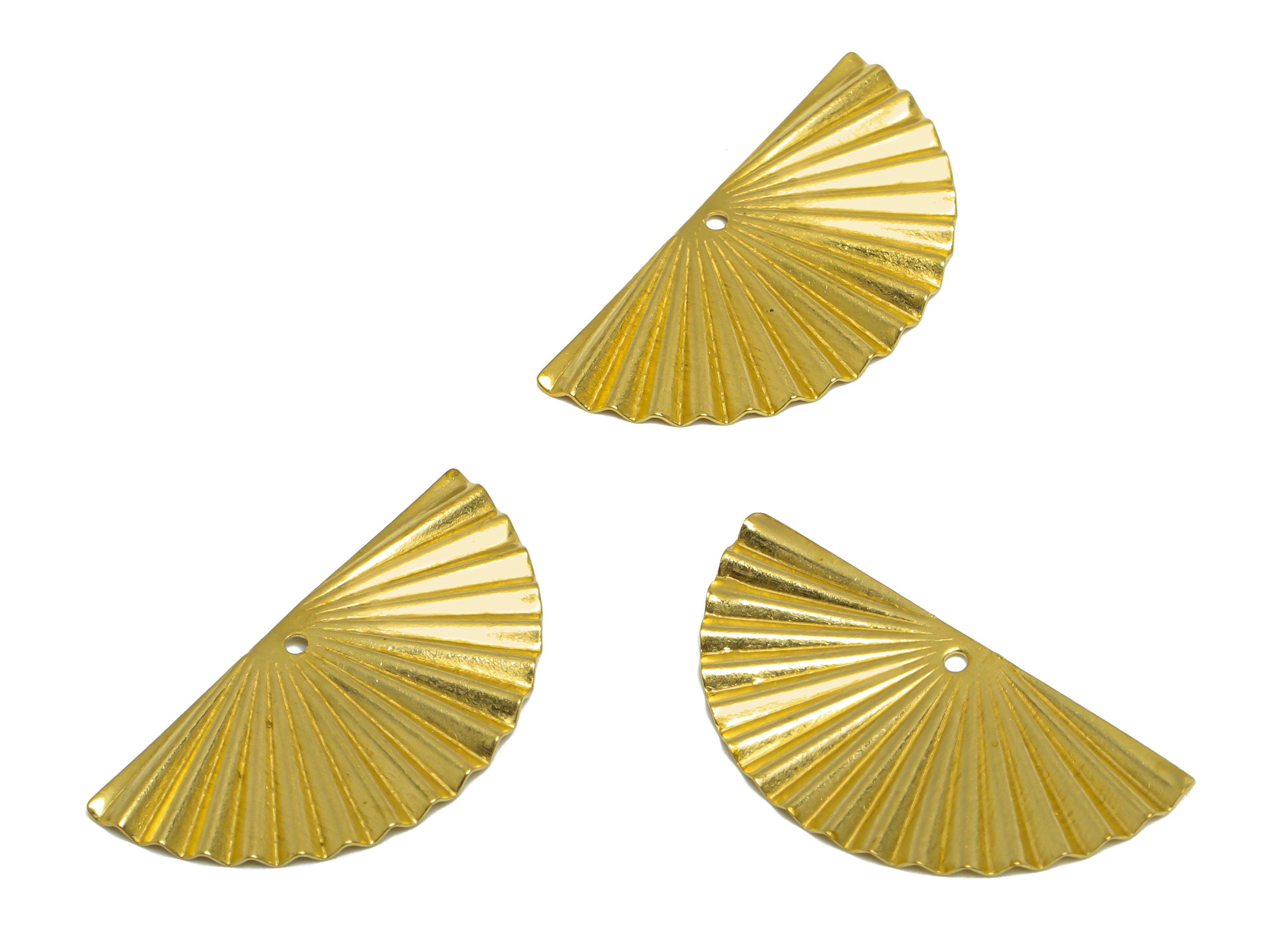 Brass Fold Fan Earring Charm - Raw Brass Half Moon Earring Charm - Brass Semi Circle Pendant - Earring Finding - 28.4x14.2x0.93mm - PP10291 - DOMEDBAZAAR