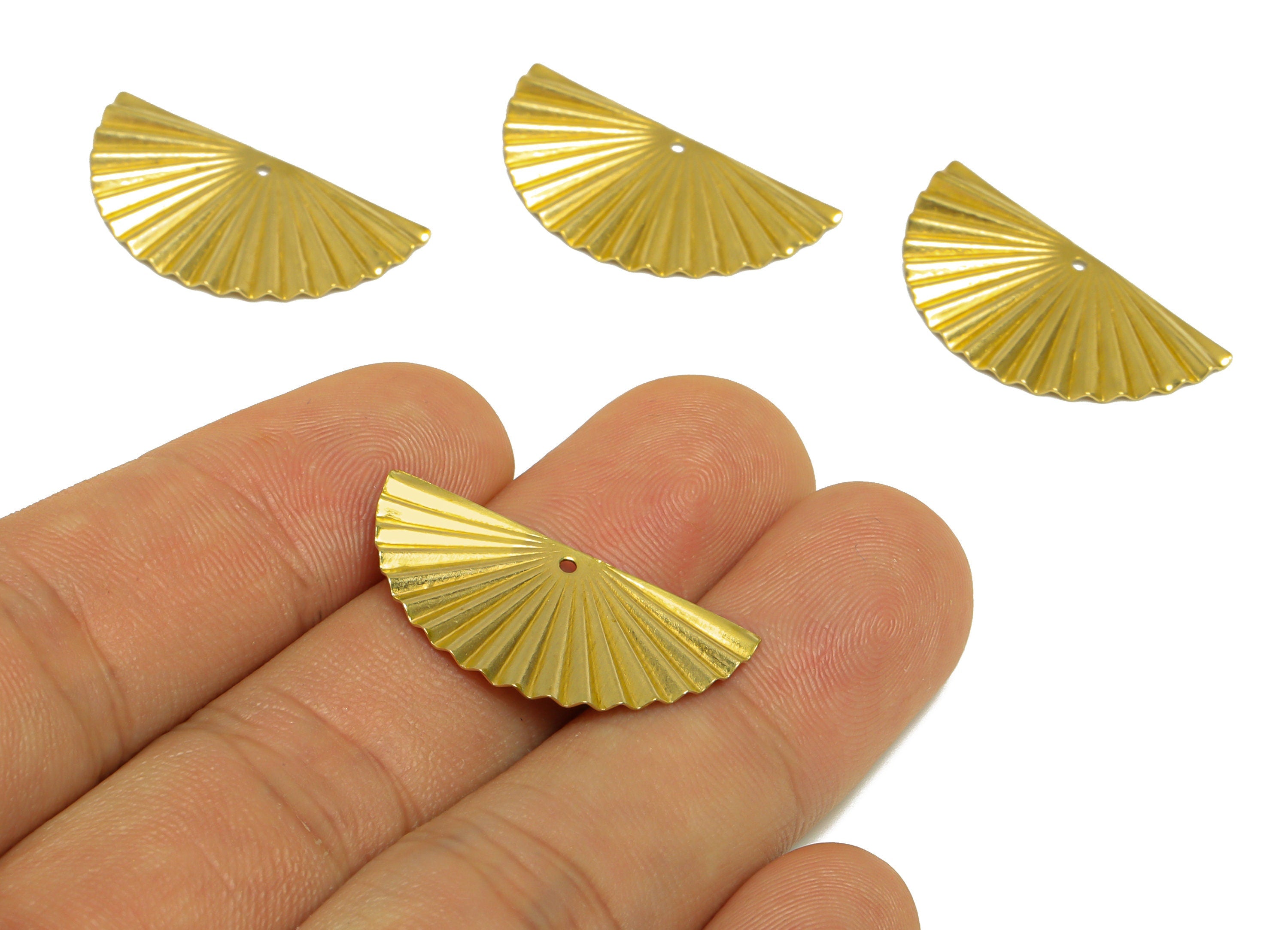 Brass Fold Fan Earring Charm - Raw Brass Half Moon Earring Charm - Brass Semi Circle Pendant - Earring Finding - 28.4x14.2x0.93mm - PP10291 - DOMEDBAZAAR