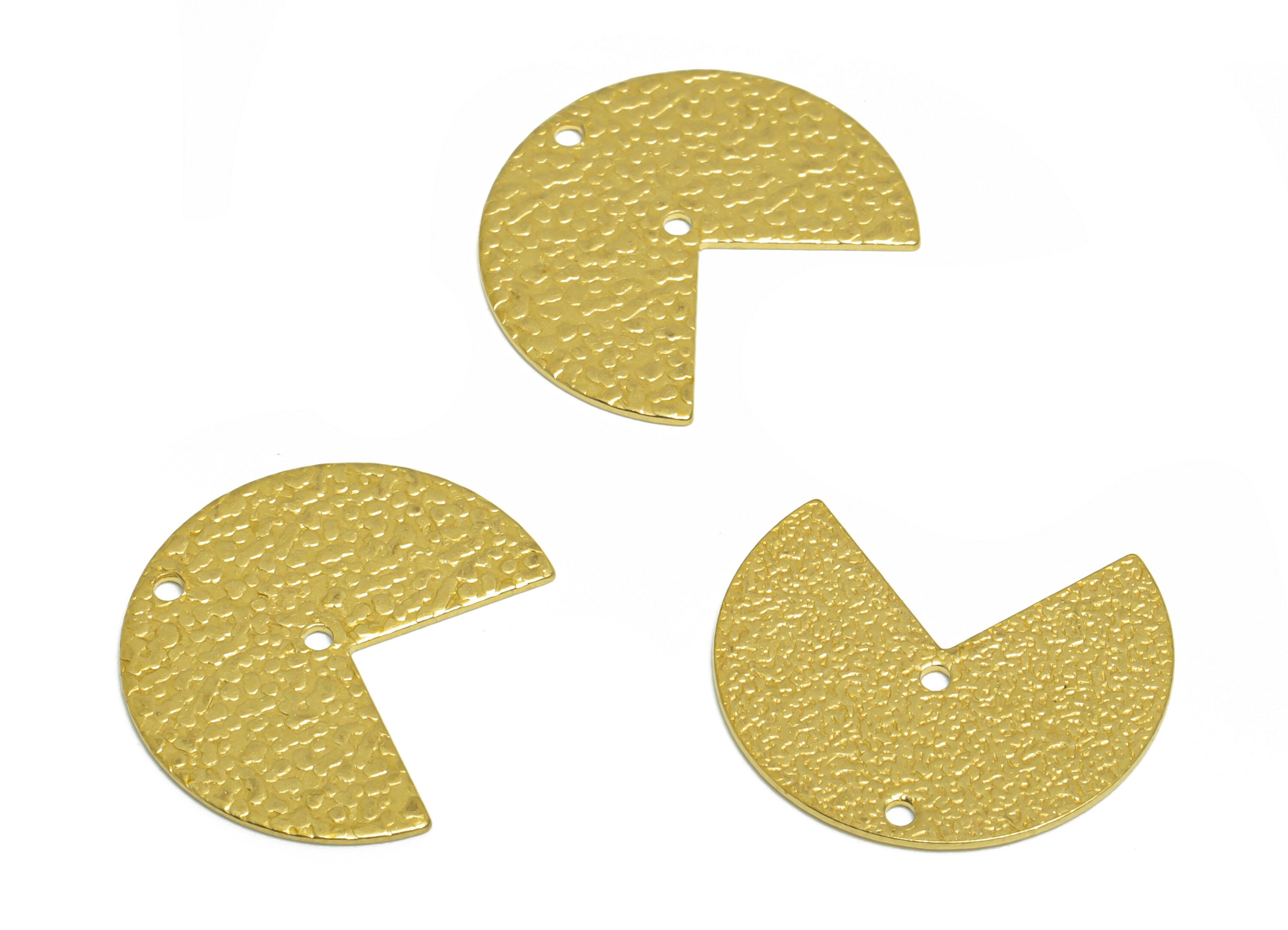 Brass Pie Earring Connector - Raw Brass Textured Pie Earring Charm - Brass Three Quarter Pendant - Earring Finding - 20x17x0.64mm - PP10216 - DOMEDBAZAAR