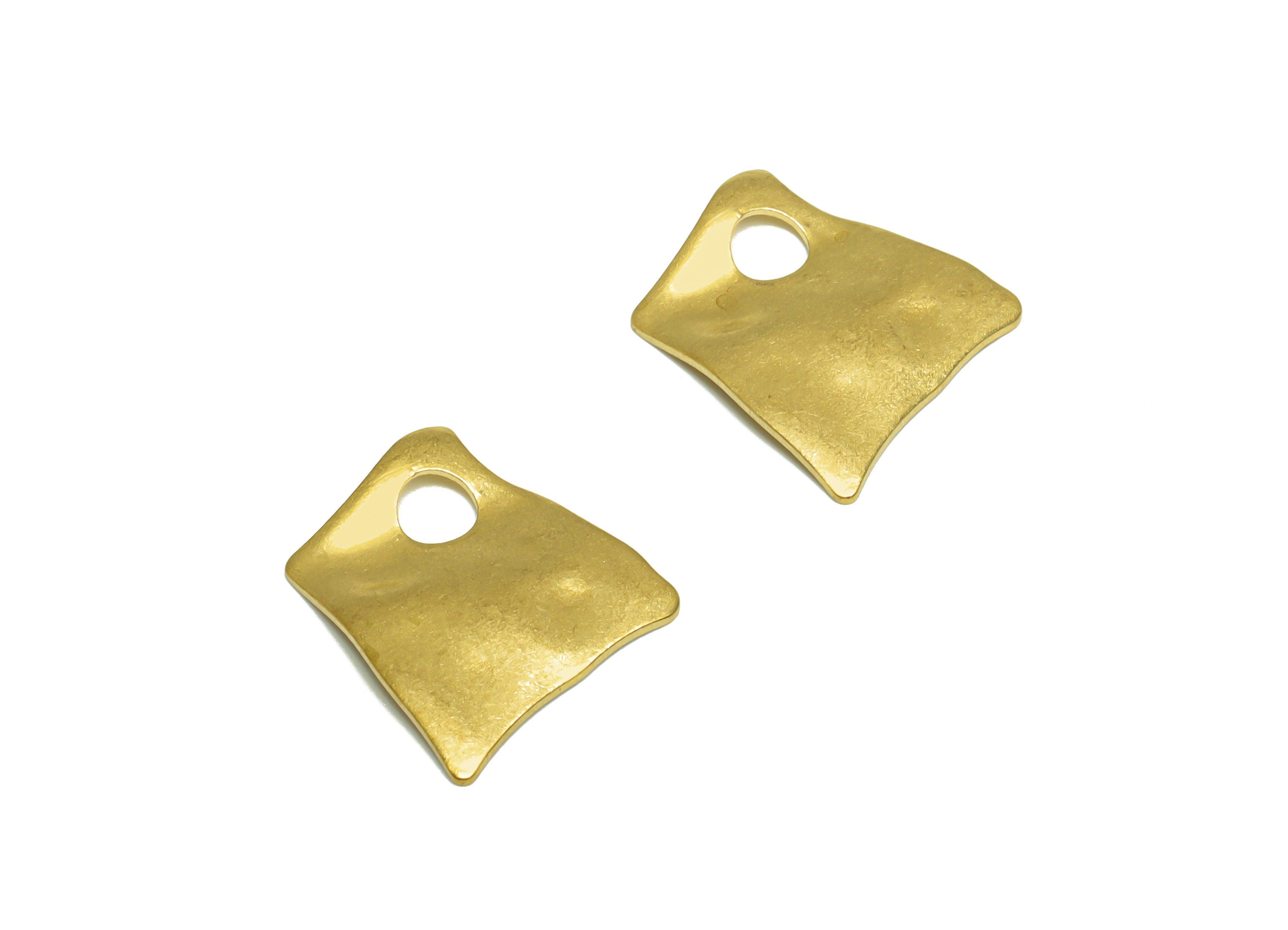 Brass Trapezoid Earring Charm - Raw Brass Wavy Trapezoid Earring Charm - Brass Geometry Earring Charm - Earring Finding - 19x18x1mm -PP10263 - DOMEDBAZAAR