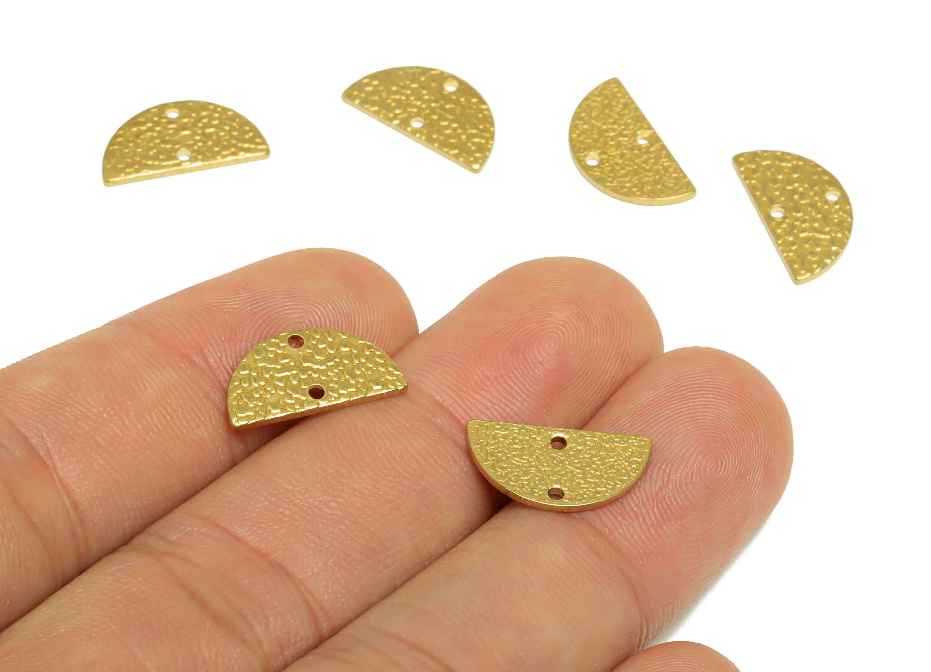 Brass Half Moon Earring Connector - Raw Brass Semi Circle Earring Charm - Textured Mini Earring Charm - Earring Finding - 15x8x1mm -PP10225 - DOMEDBAZAAR