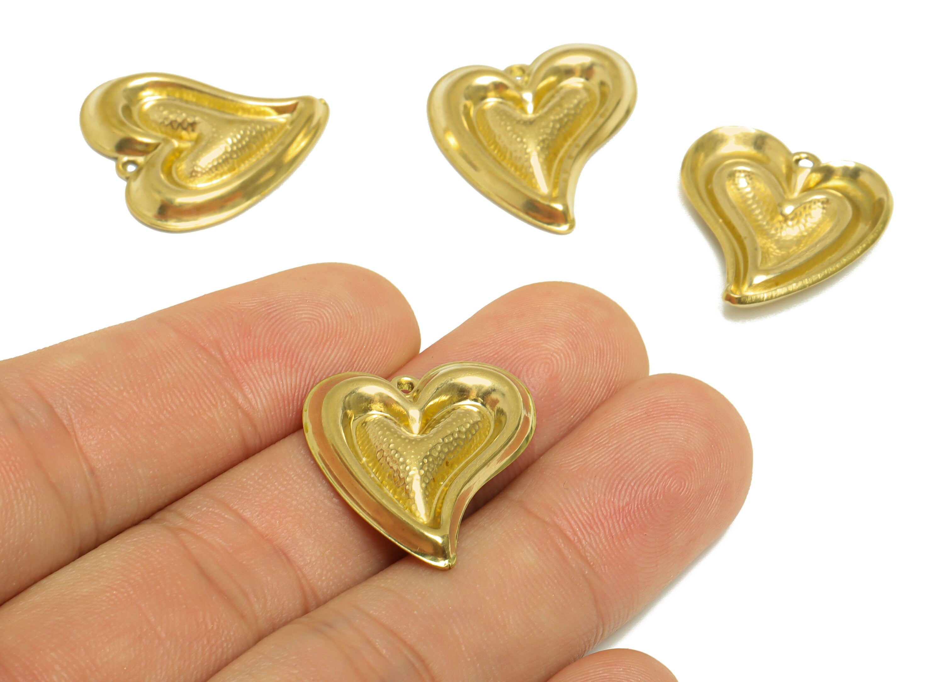 Brass Heart Earring Charm - Raw Brass Hammered Heart Earring Charm - Brass Heart Pendant - Earring Finding - 24.2x23x3.3mm - PP10179 - DOMEDBAZAAR