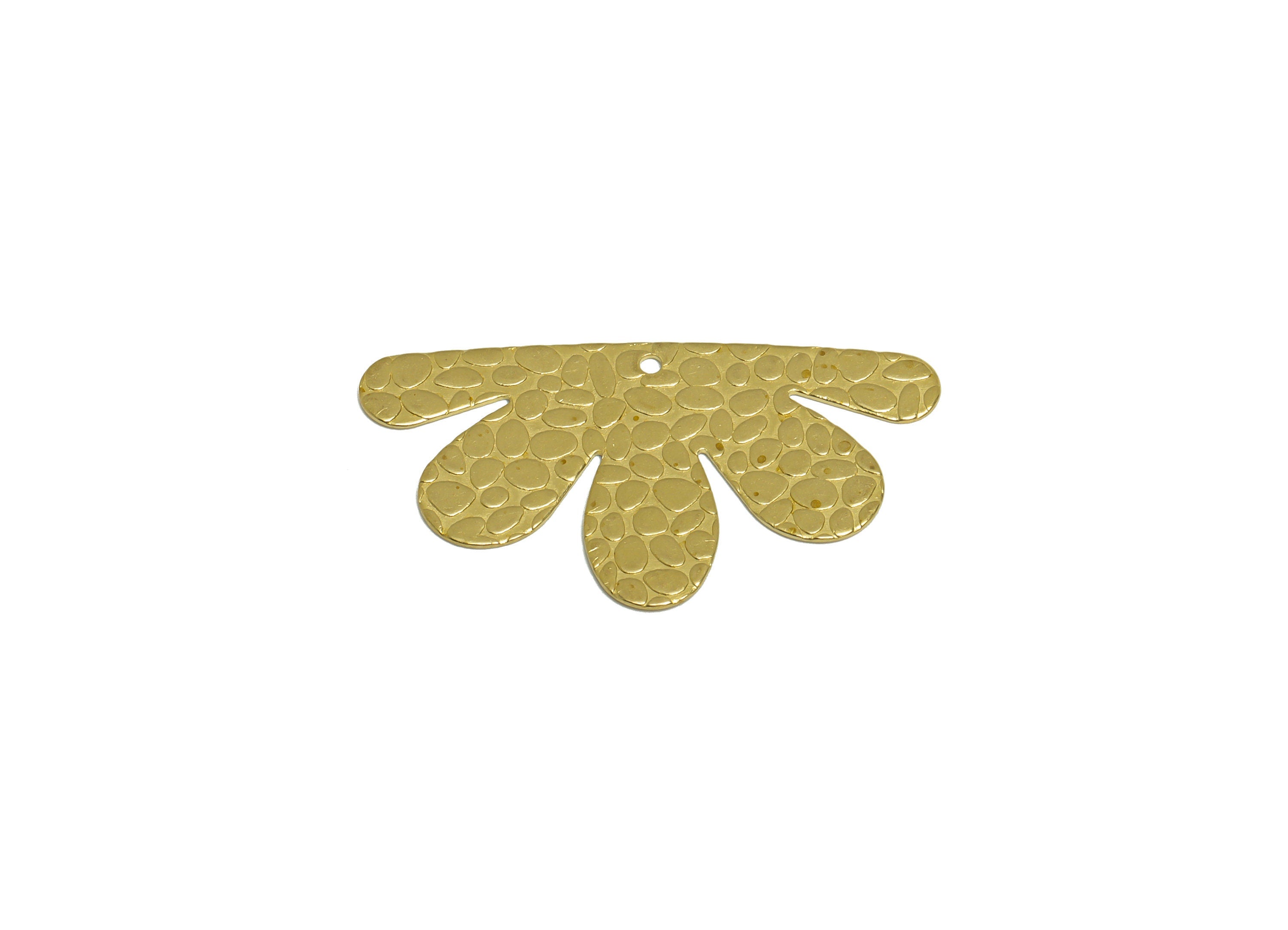 Brass Half Flower Earring Charm- Raw Brass Textured Flower Earring Charm - Textured Earring Charm - Earring Finding - 34x18x0.53mm - PP10194 - DOMEDBAZAAR