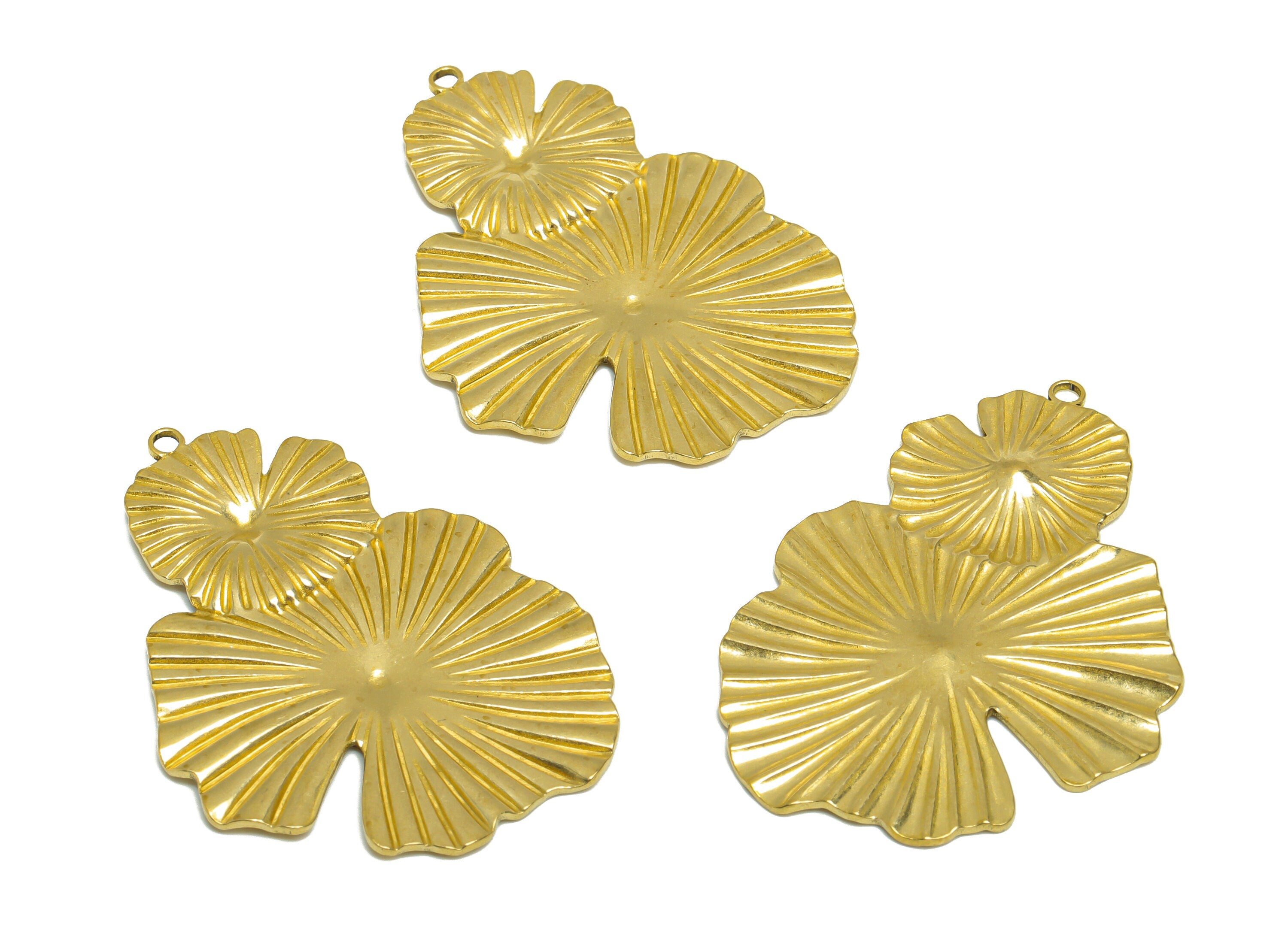 Brass Lotus Leaf Charm- Raw Brass Textured Flower Charm - Brass Botanical Pendant - For Necklace - 48.1x36x1.84mm - PP10190 - DOMEDBAZAAR