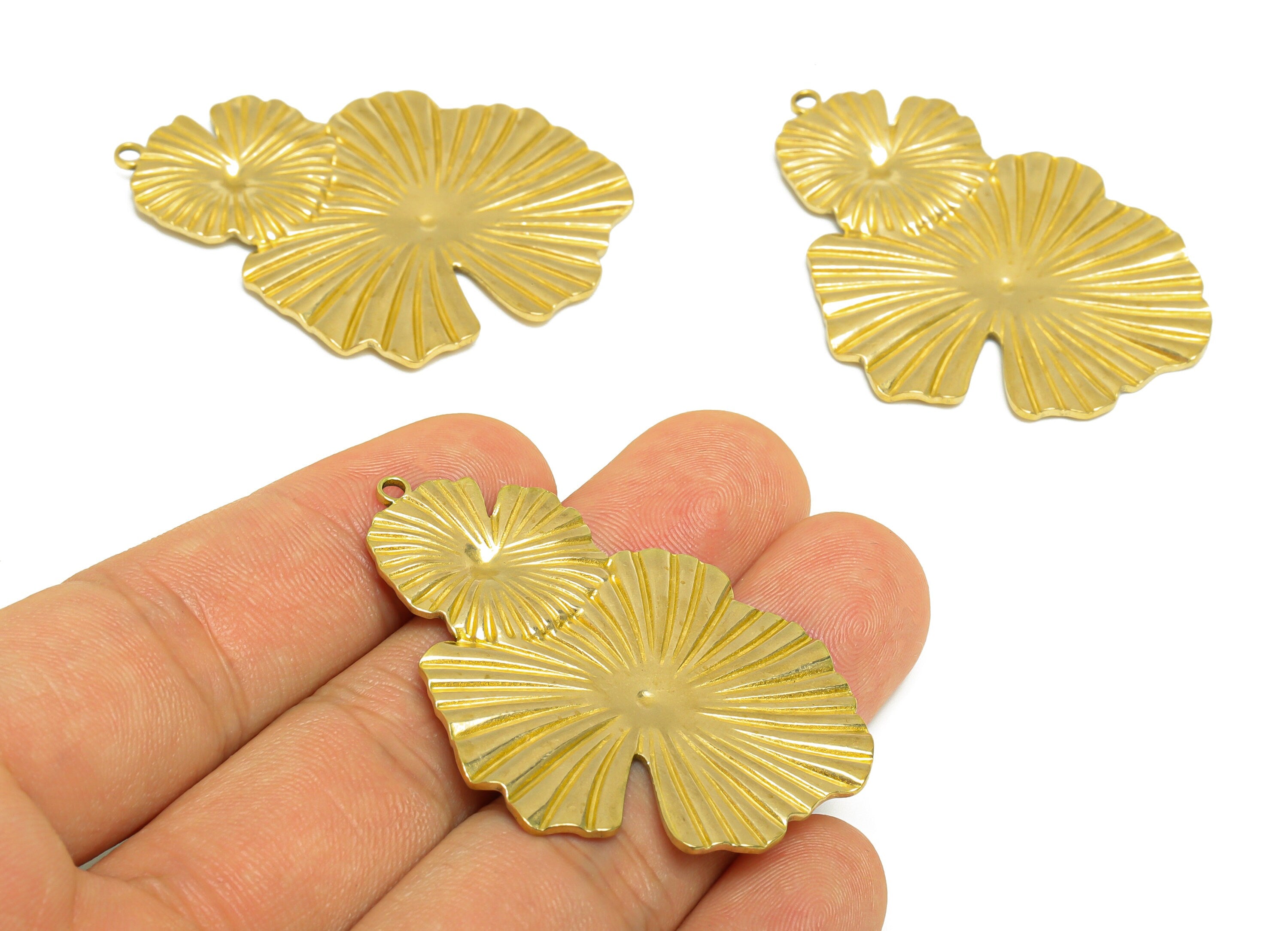 Brass Lotus Leaf Charm- Raw Brass Textured Flower Charm - Brass Botanical Pendant - For Necklace - 48.1x36x1.84mm - PP10190 - DOMEDBAZAAR