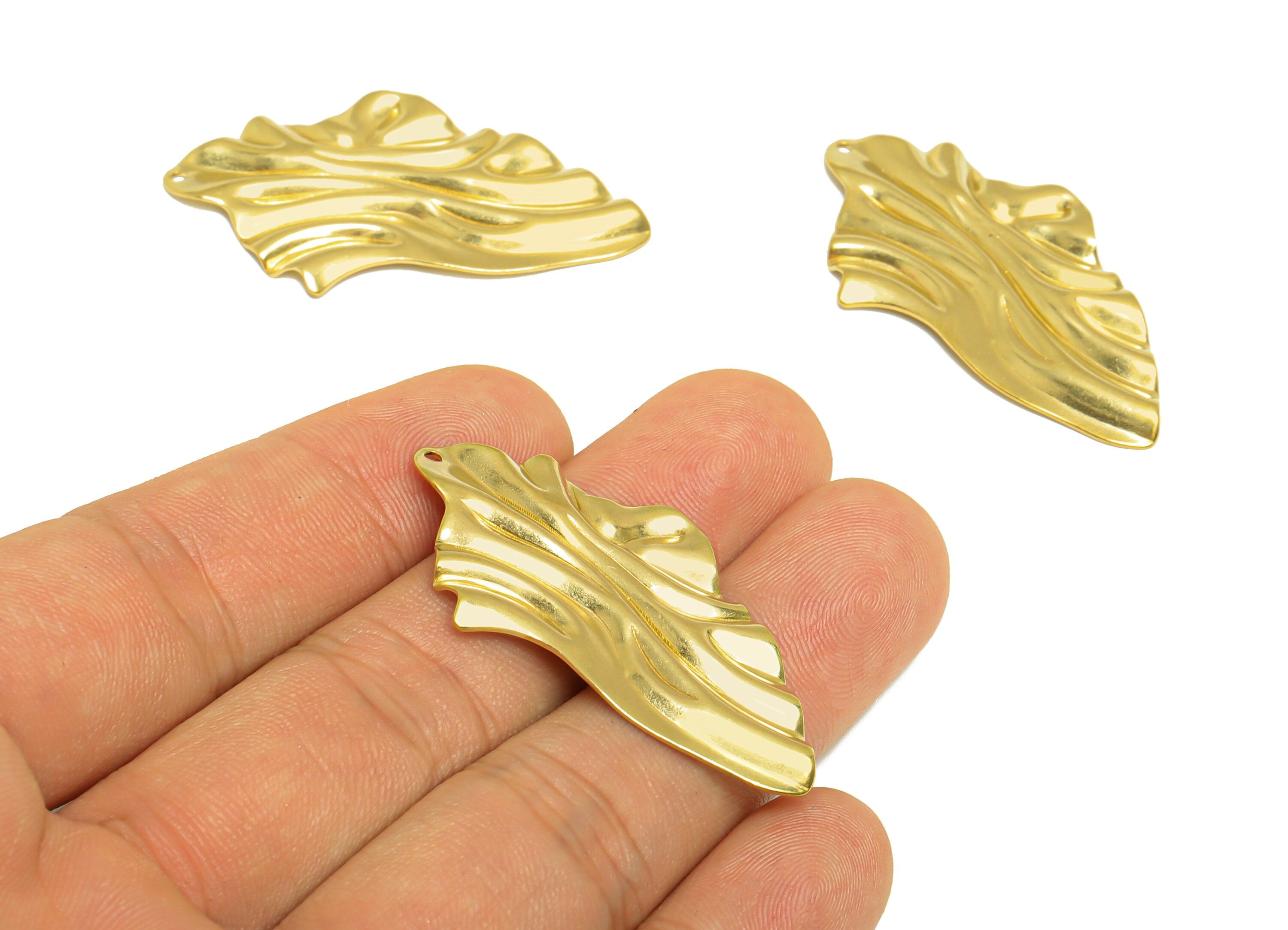 Brass Wavy Earring Charm - Raw Brass Irregular Earring Charm - Brass Abstract Earring Charm - Earring Finding - 45x24.5x1.7mm - PP10193 - DOMEDBAZAAR