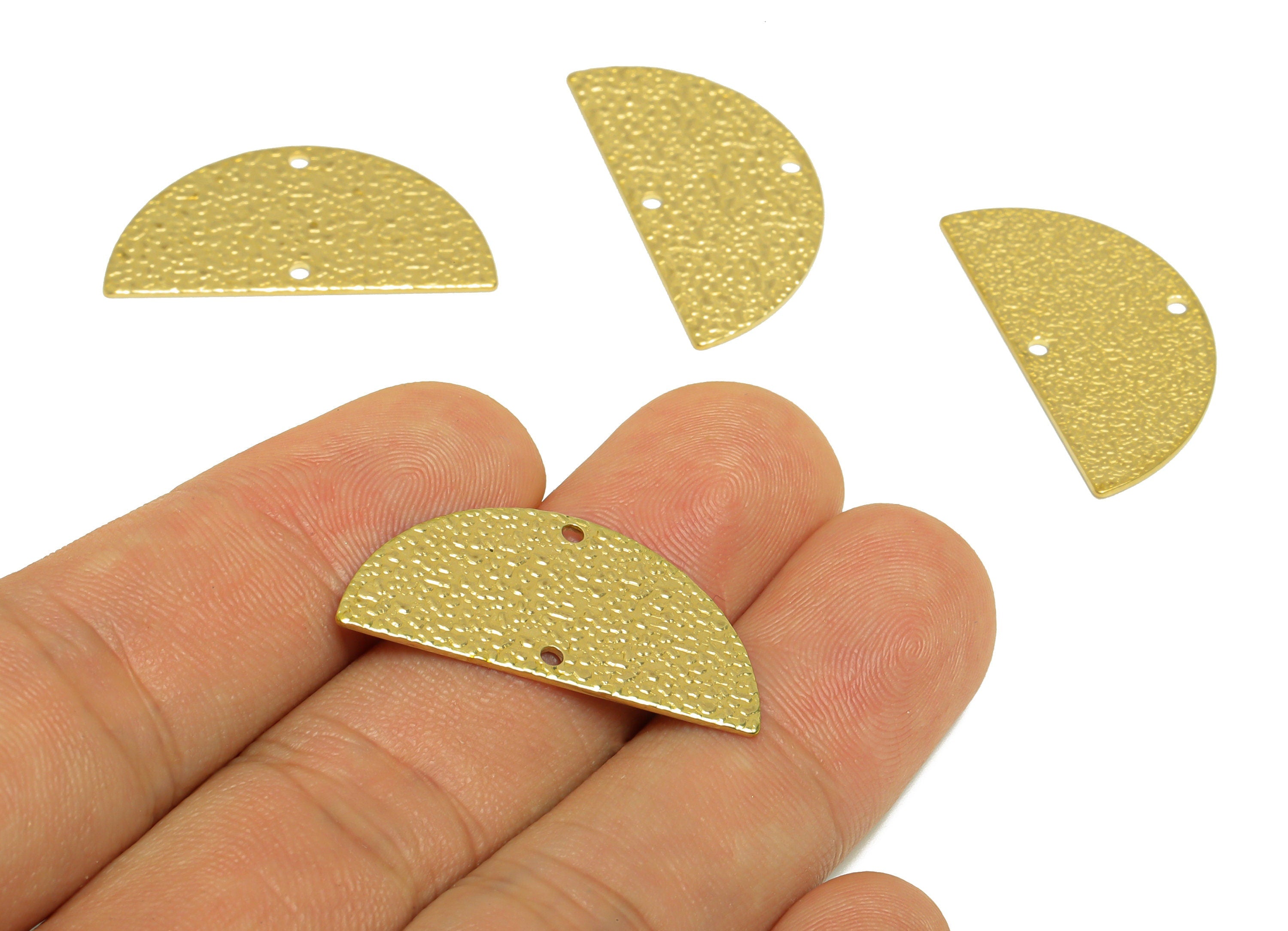 Brass Half Moon Earring Connector - Raw Brass Semi Circle Earring Charm - Textured Mini Earring Charm - Earring Finding - 30x15x1mm -PP10243 - DOMEDBAZAAR
