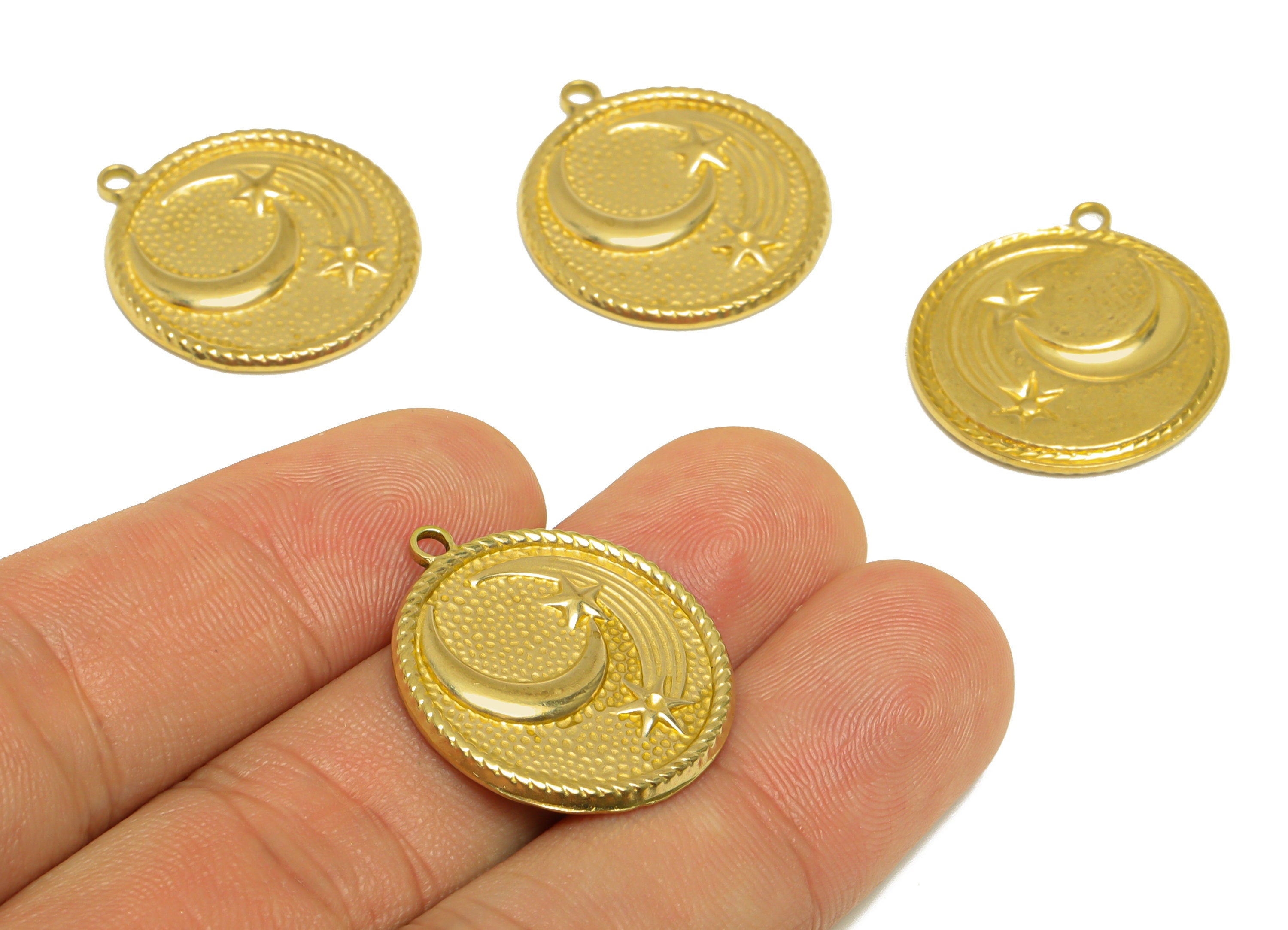 Brass Star Earring Charm- Raw Brass Moon Antique Vintage Charm - Brass Meteor Crescent Pendant - For Necklace - 25.2x23x1.8mm - PP10172 - DOMEDBAZAAR
