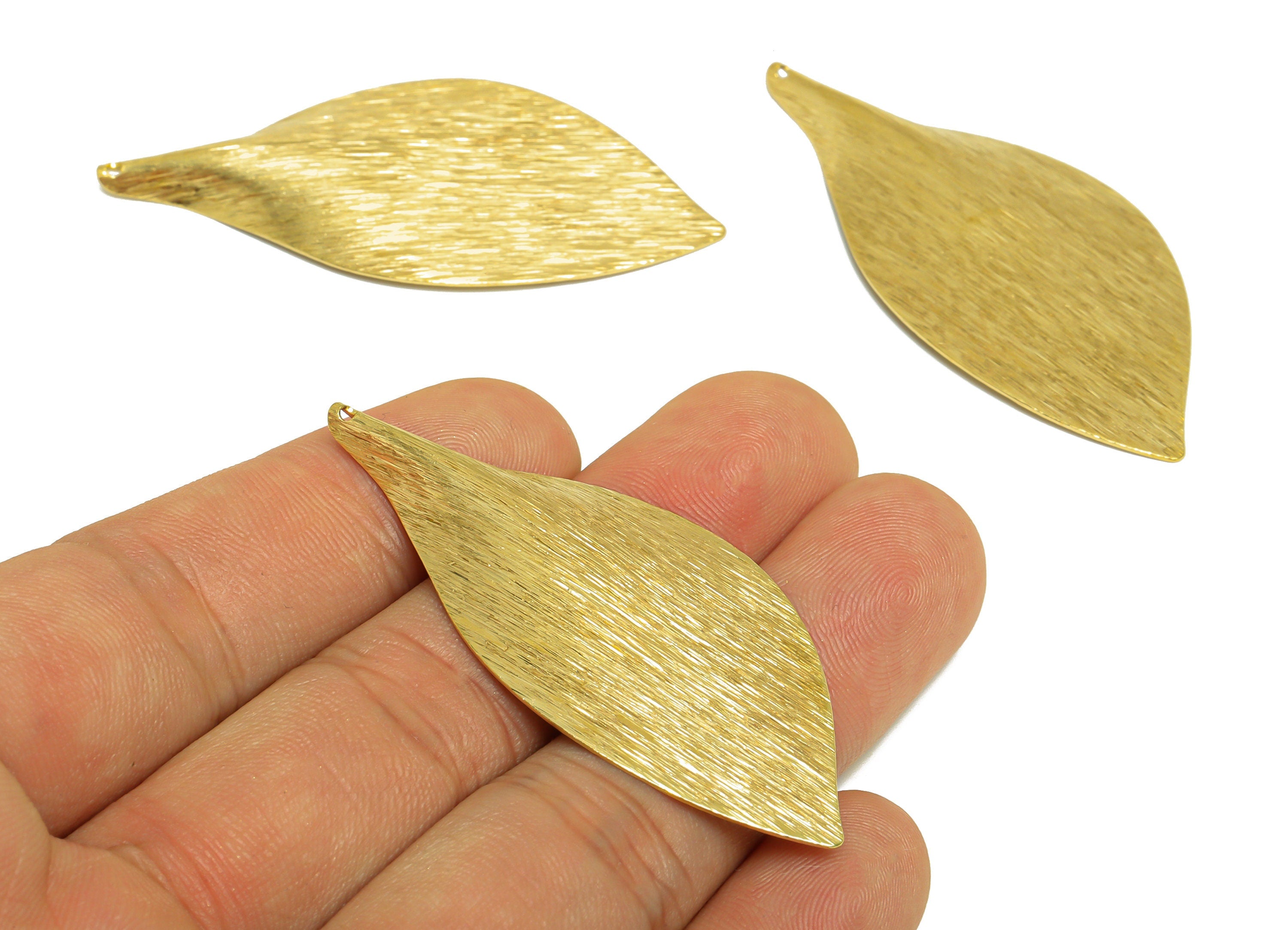 Brass Leaf Earring Charm - Raw Brass Textured Leaf Earring Charm - Brass Botanical Earring Charm - Brass Leaf Pendant - 56x25x3mm - PP10229 - DOMEDBAZAAR