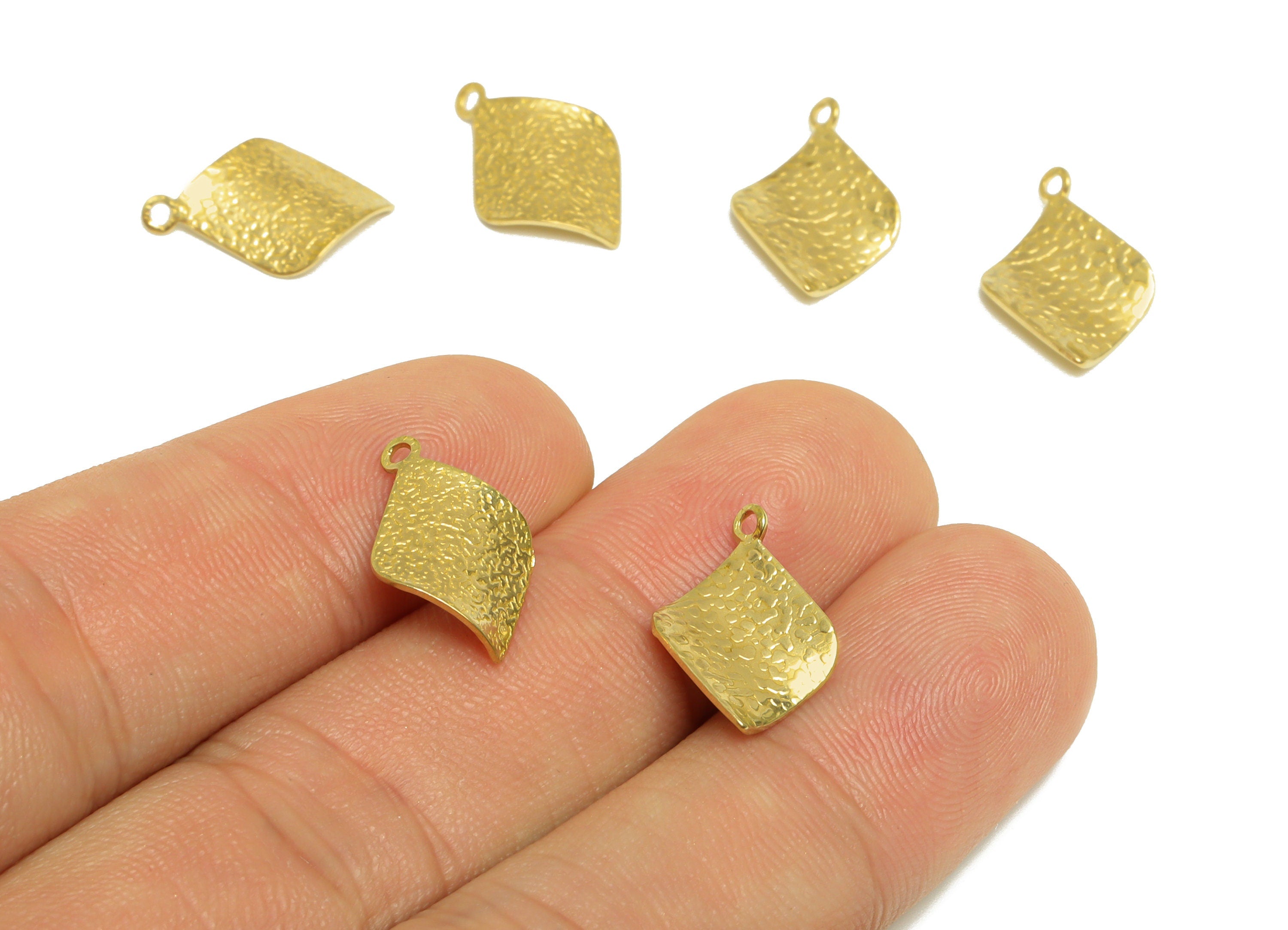 Brass Bent Diamond Earring Charm - Raw Brass Rhombic Earring Charms - Textured Diamond Charm - Earring Finding - 16.6x11x1.42mm- PP10219 - DOMEDBAZAAR