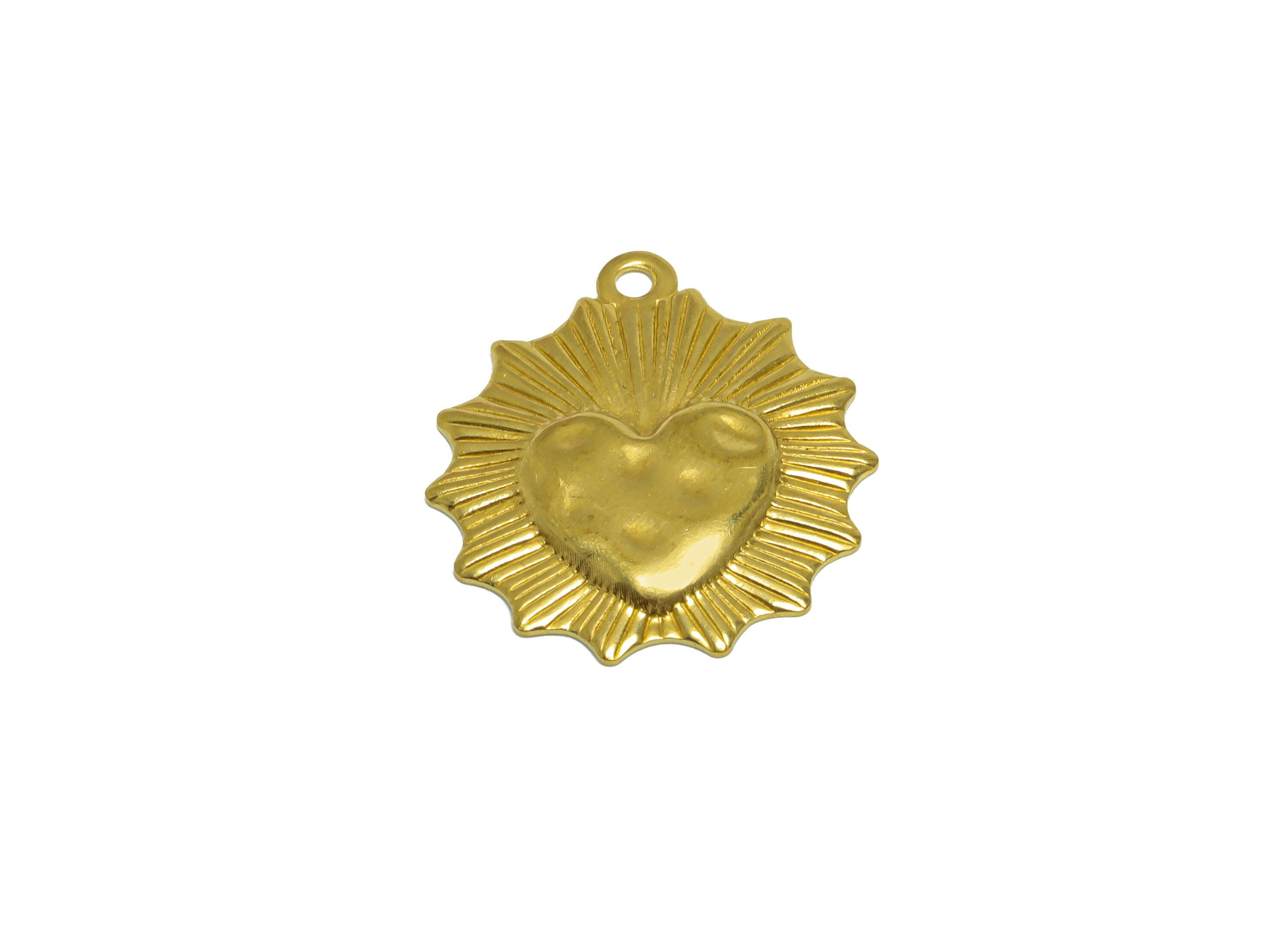 Brass Hammered Heart Earring Charm - Raw Brass Textured Heart Earring Charms - Textured Flower Charm - Earring Finding - 23x20x2mm- PP10233 - DOMEDBAZAAR