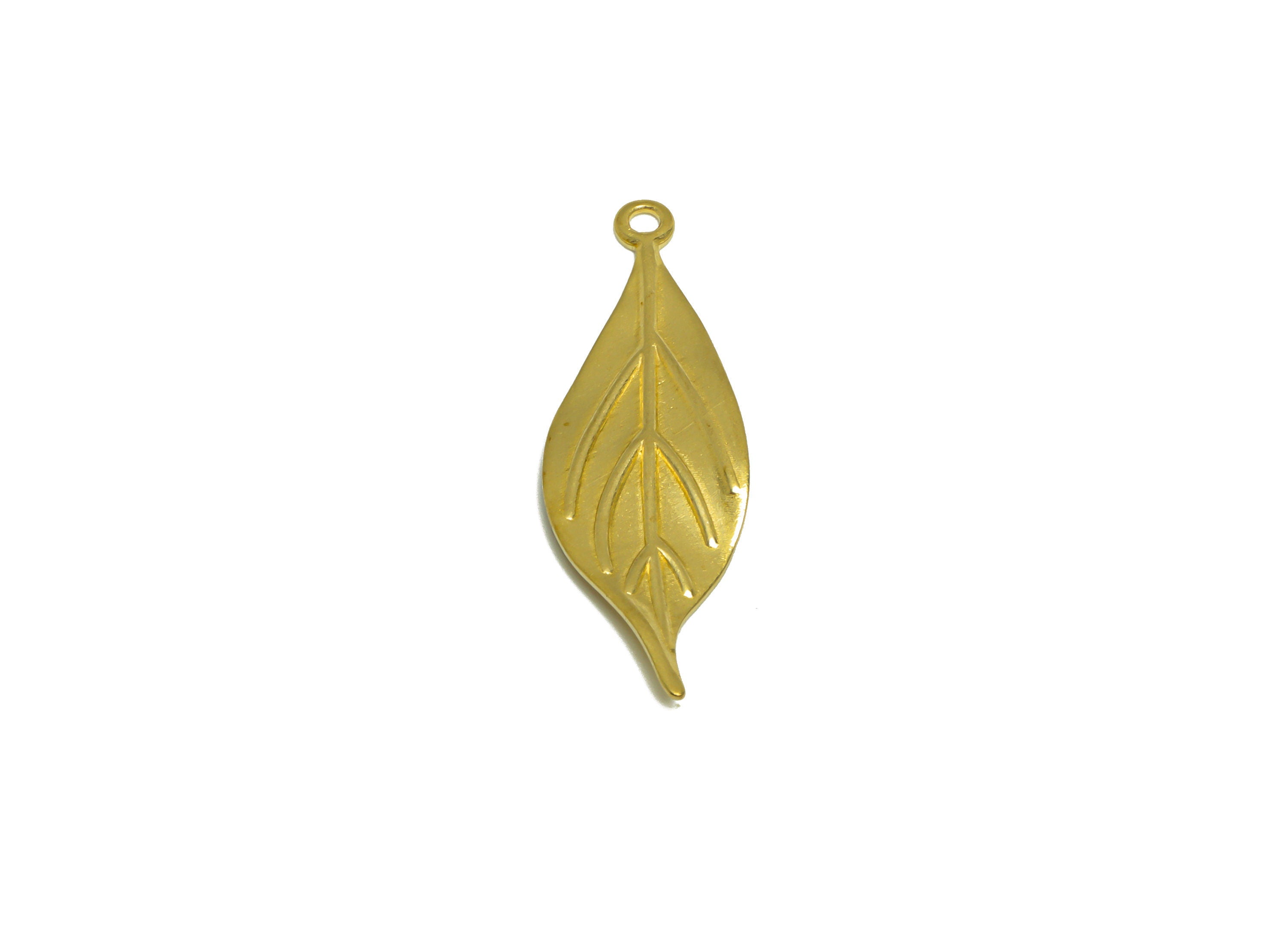 Brass Textured leaf Earring Charm - Raw Brass Leaf Earring Charm - Brass Botanical Earring Charm - Earring Finding - 30.2x10x1.2mm - PP10241 - DOMEDBAZAAR