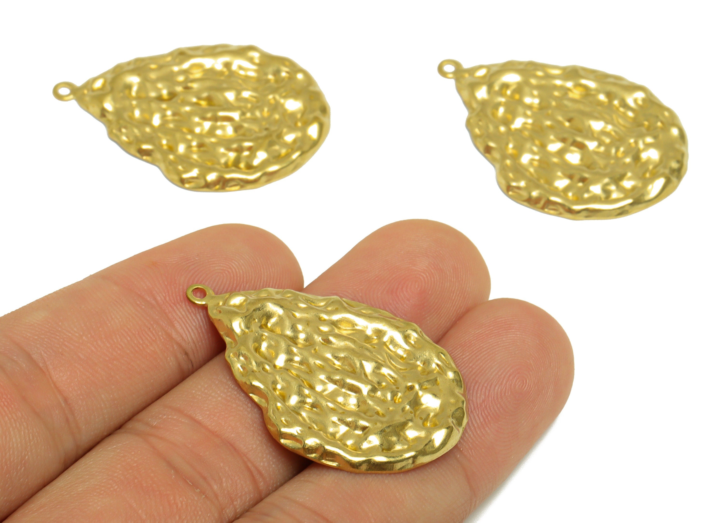 Brass Hammered Drop Earring Charm - Raw Brass Teardrop Earring Charm - Brass Hammered Earring Charm - For Pendant - 36.6x25.5x2mm - PP10261 - DOMEDBAZAAR