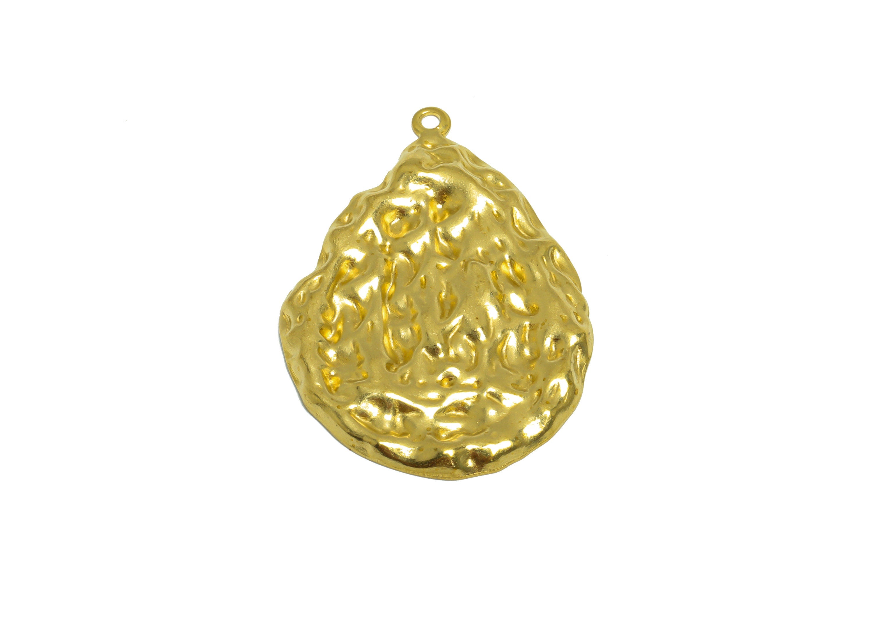 Brass Hammered Drop Earring Charm - Raw Brass Teardrop Earring Charm - Brass Hammered Earring Charm - For Pendant - 36.6x25.5x2mm - PP10261 - DOMEDBAZAAR