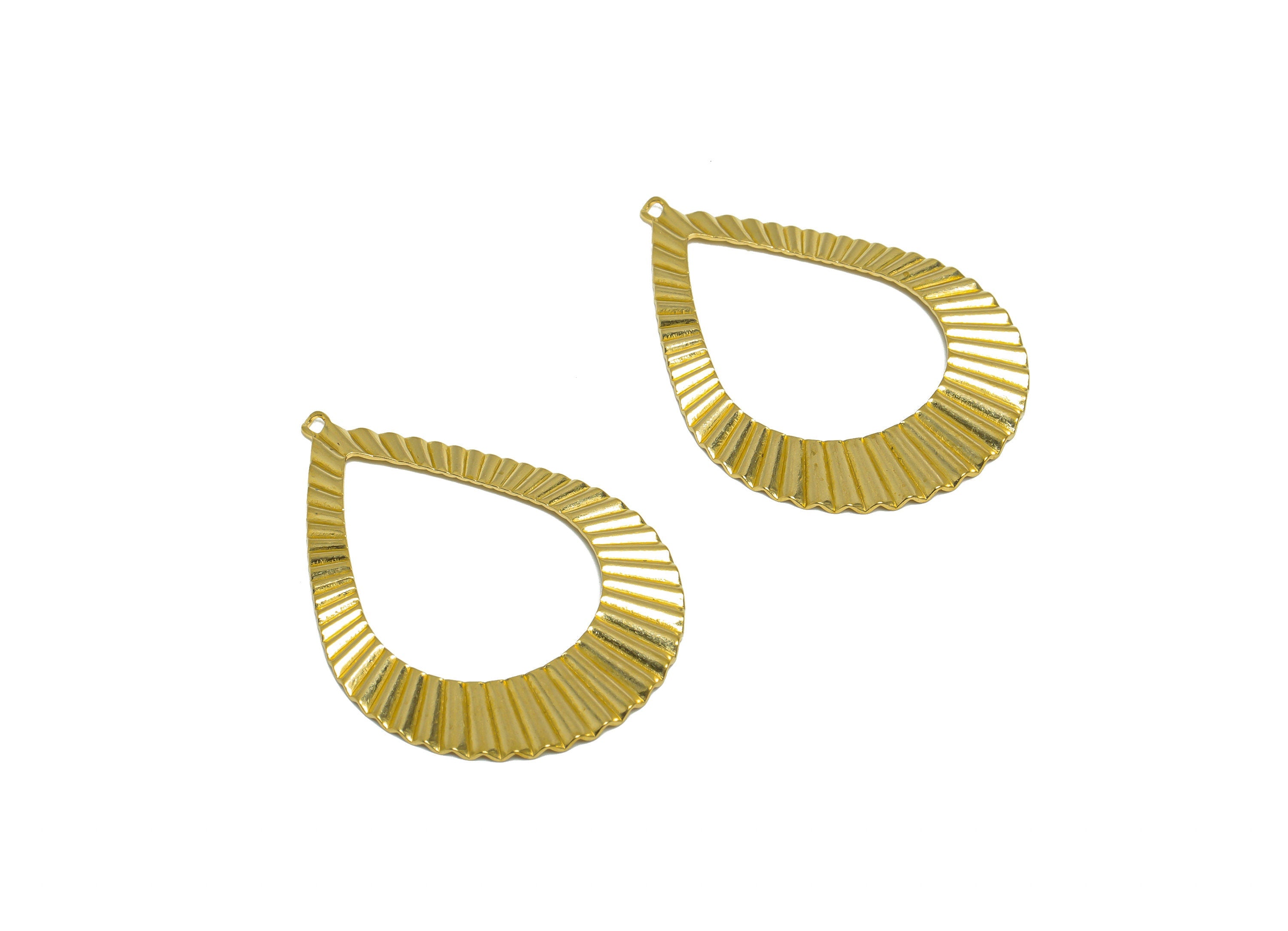 Brass Textured Drop Earring Charm - Raw Brass Ripple Teardrop Earring Charm - Brass Teardrop Pendant - For Necklace - 42x30x1.3mm - PP10258 - DOMEDBAZAAR