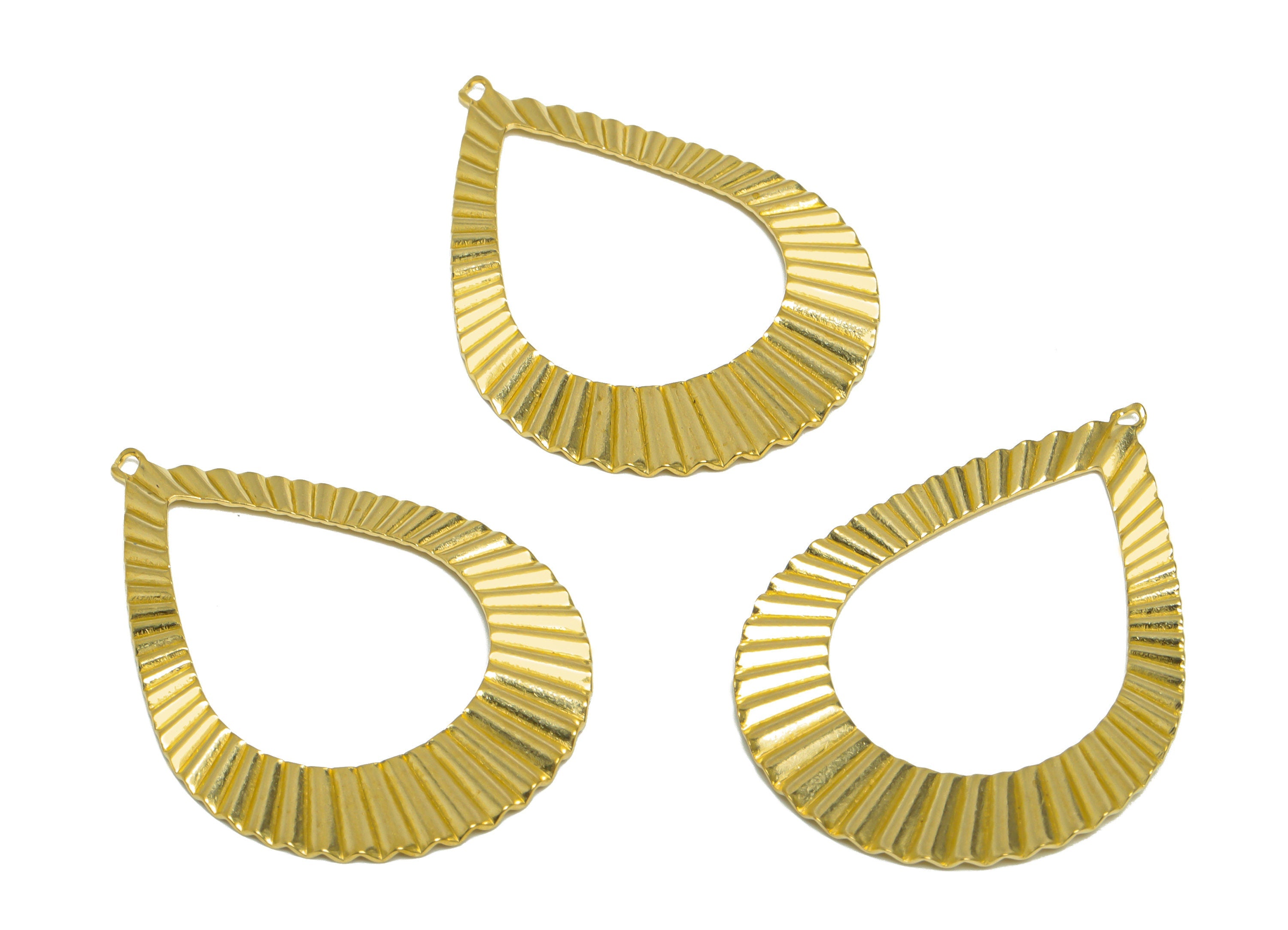 Brass Textured Drop Earring Charm - Raw Brass Ripple Teardrop Earring Charm - Brass Teardrop Pendant - For Necklace - 42x30x1.3mm - PP10258 - DOMEDBAZAAR