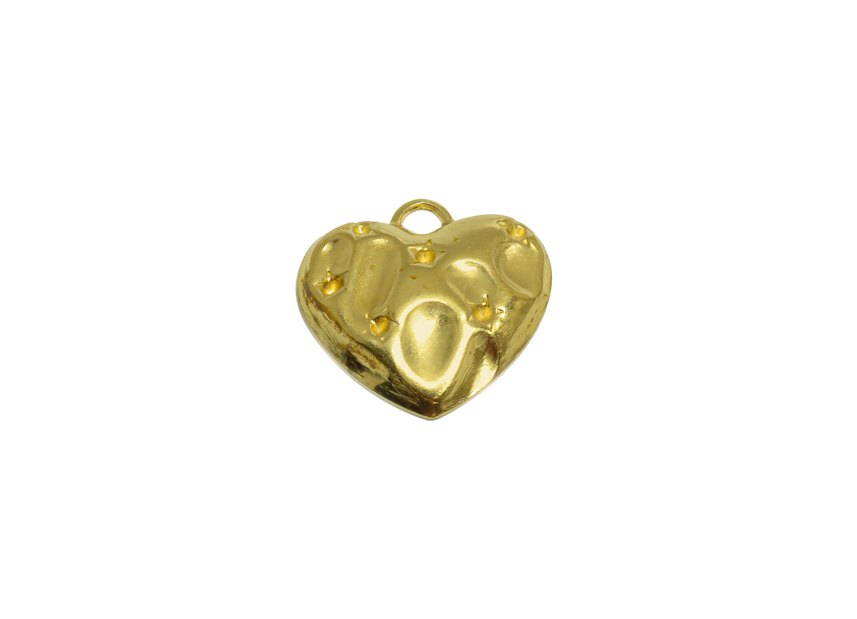Brass Heart Earring Charm - Raw Brass Depression Heart Earring Charm - Brass Star Heart Pendant For Diamond - 19.9x19.8x3.9mm - PP10214 - DOMEDBAZAAR