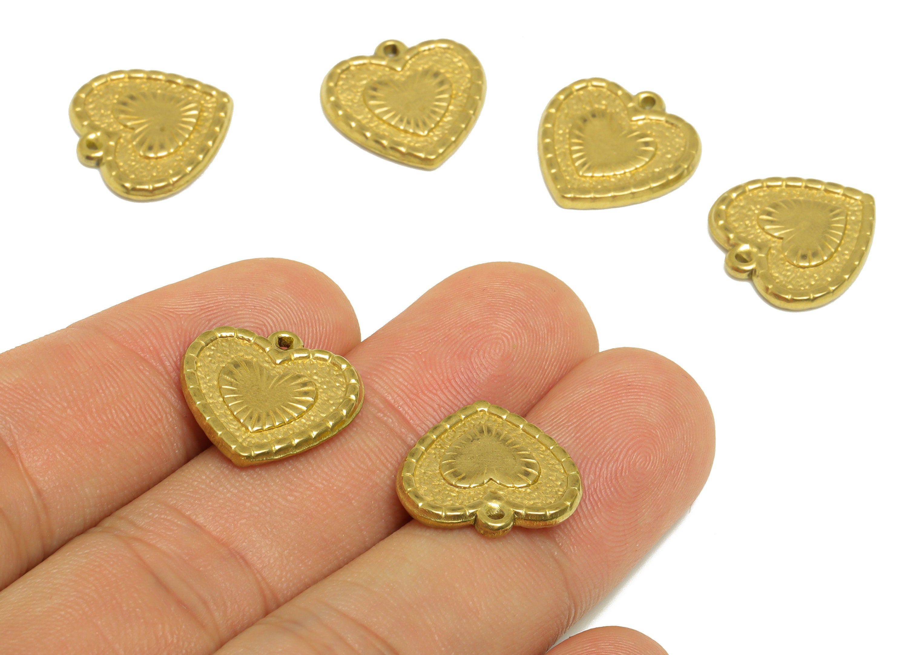 Brass Heart Earring Charm- Raw Brass Textured Heart Charm - Brass Double Heart Pendant - Brass Heart For Necklace - 16.4x16.4x2mm - PP10182 - DOMEDBAZAAR