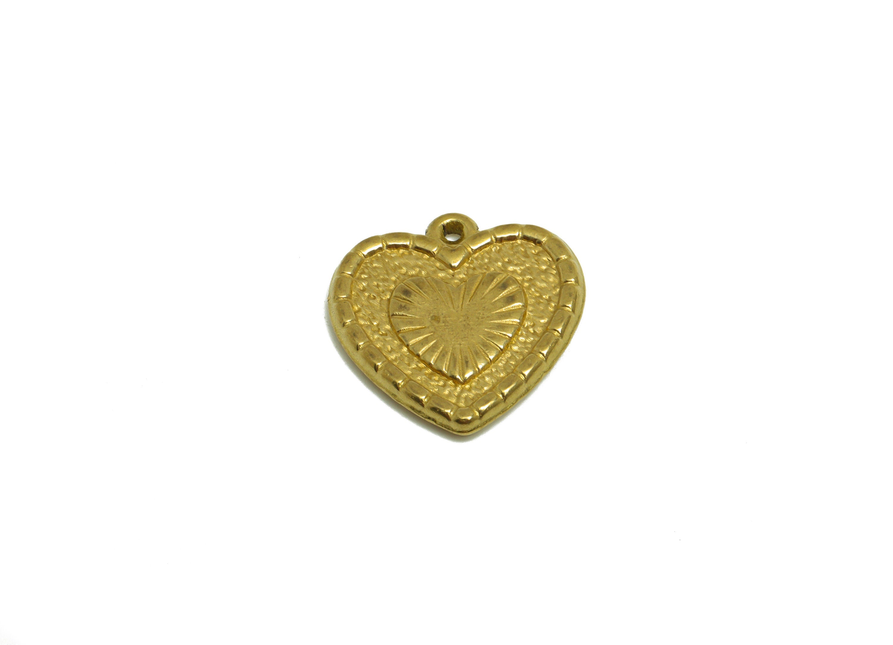 Brass Heart Earring Charm- Raw Brass Textured Heart Charm - Brass Double Heart Pendant - Brass Heart For Necklace - 16.4x16.4x2mm - PP10182 - DOMEDBAZAAR