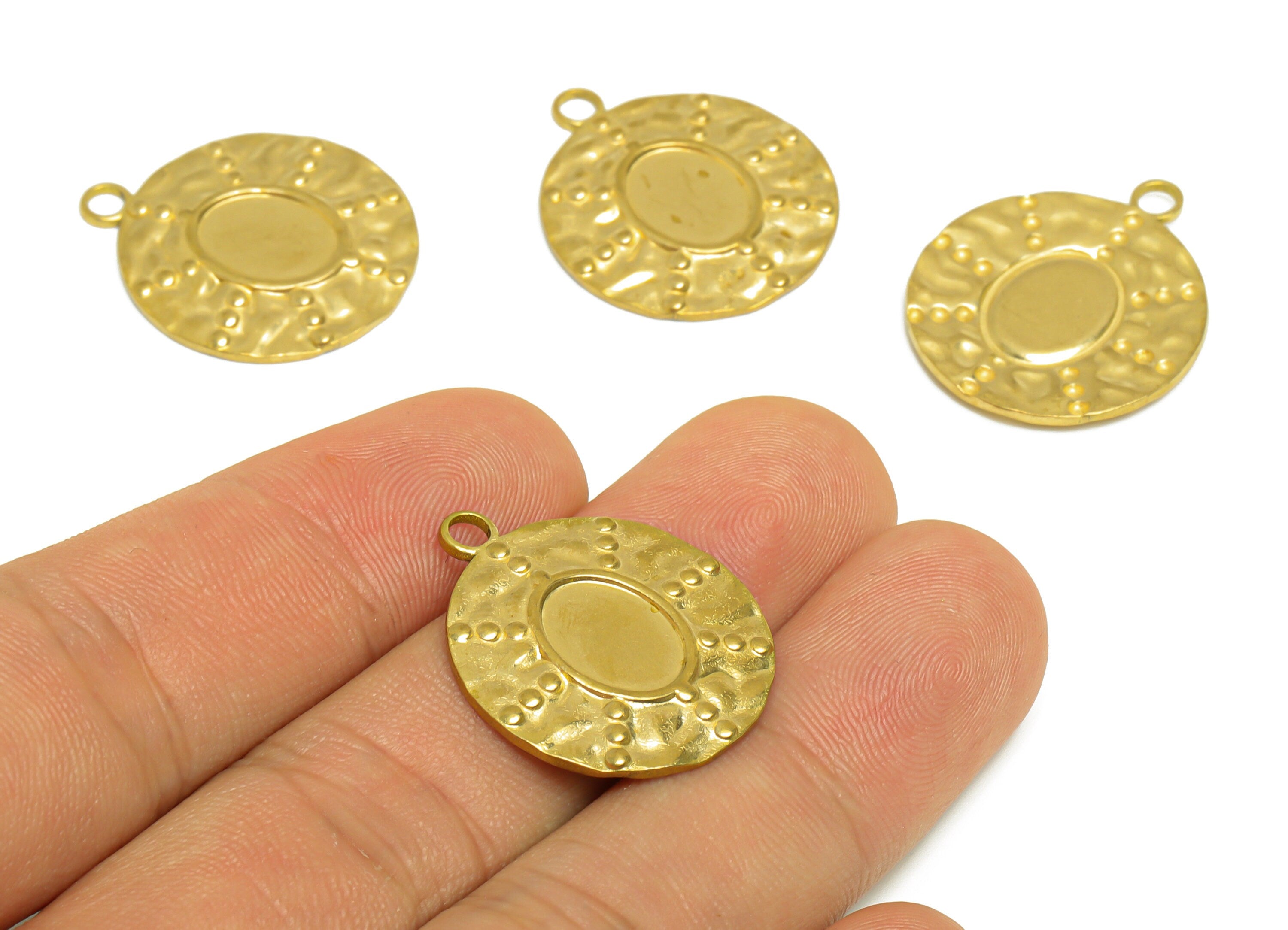 Brass Hammered Round Earring Charm- Raw Brass Oval Charm - Brass Oval Flower Pendant For Diamond - For Necklace - 25x22x1mm - PP10173 - DOMEDBAZAAR