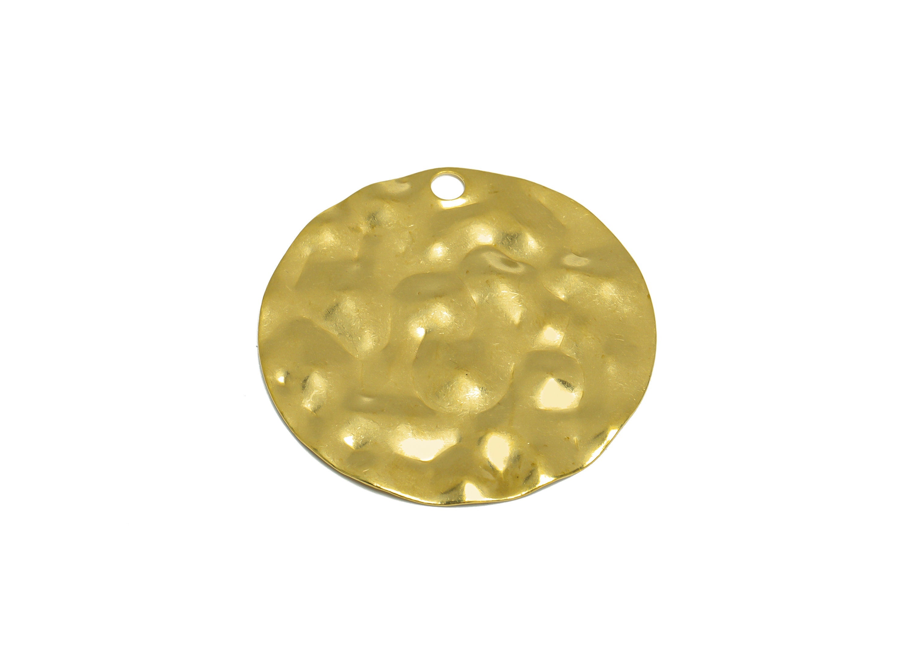 Brass Hammered Round Earring Charm - Raw Brass Circle Earring Charm - Brass Hammered Geometry Pendant - For Pendant - 46x46x1.9mm - PP10238 - DOMEDBAZAAR