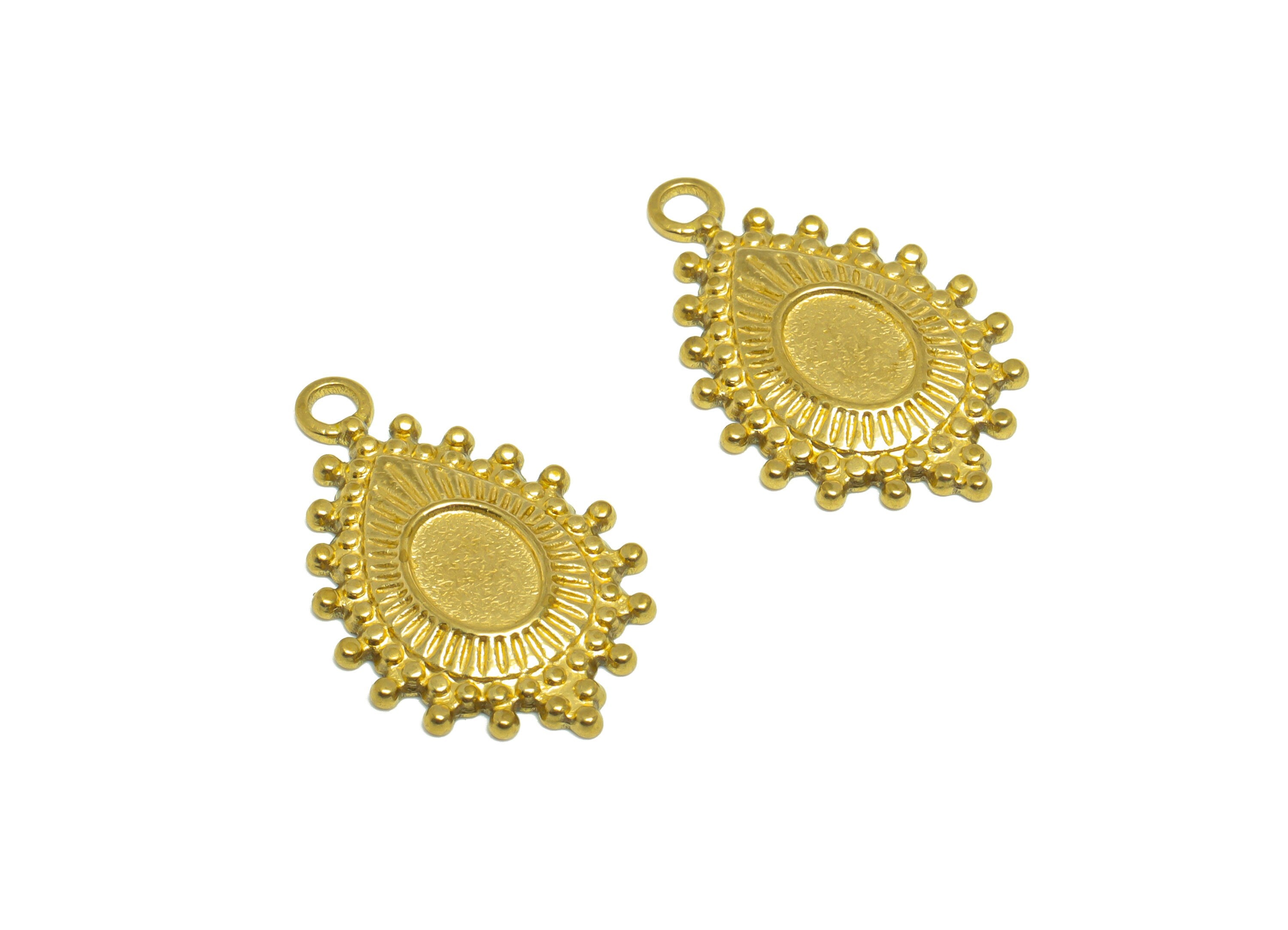 Brass Textured Drop Earring Charm- Raw Brass Dot Oval Charm - Brass Lace Teardrop Pendant For Diamond - For Necklace - 28x17.5x2mm - PP10185 - DOMEDBAZAAR