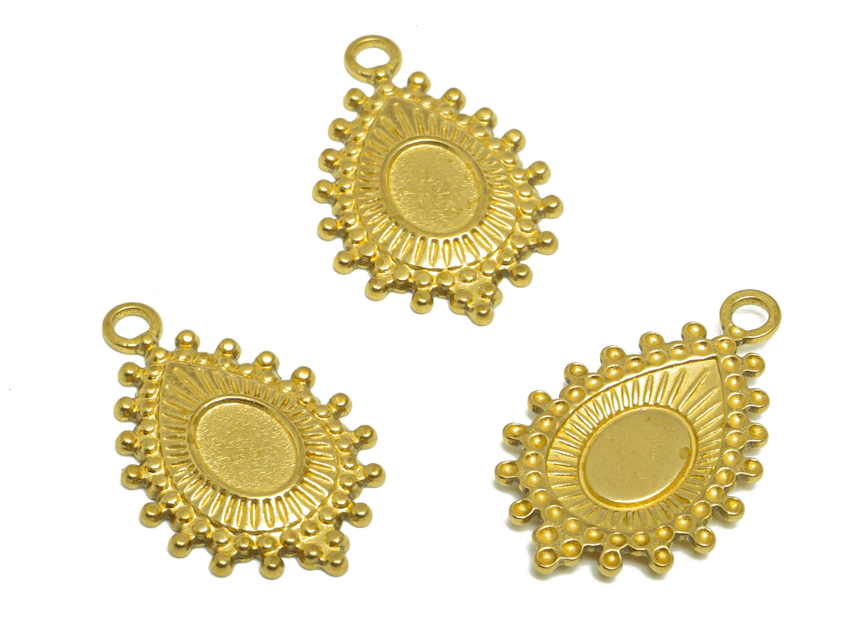 Brass Textured Drop Earring Charm- Raw Brass Dot Oval Charm - Brass Lace Teardrop Pendant For Diamond - For Necklace - 28x17.5x2mm - PP10185 - DOMEDBAZAAR