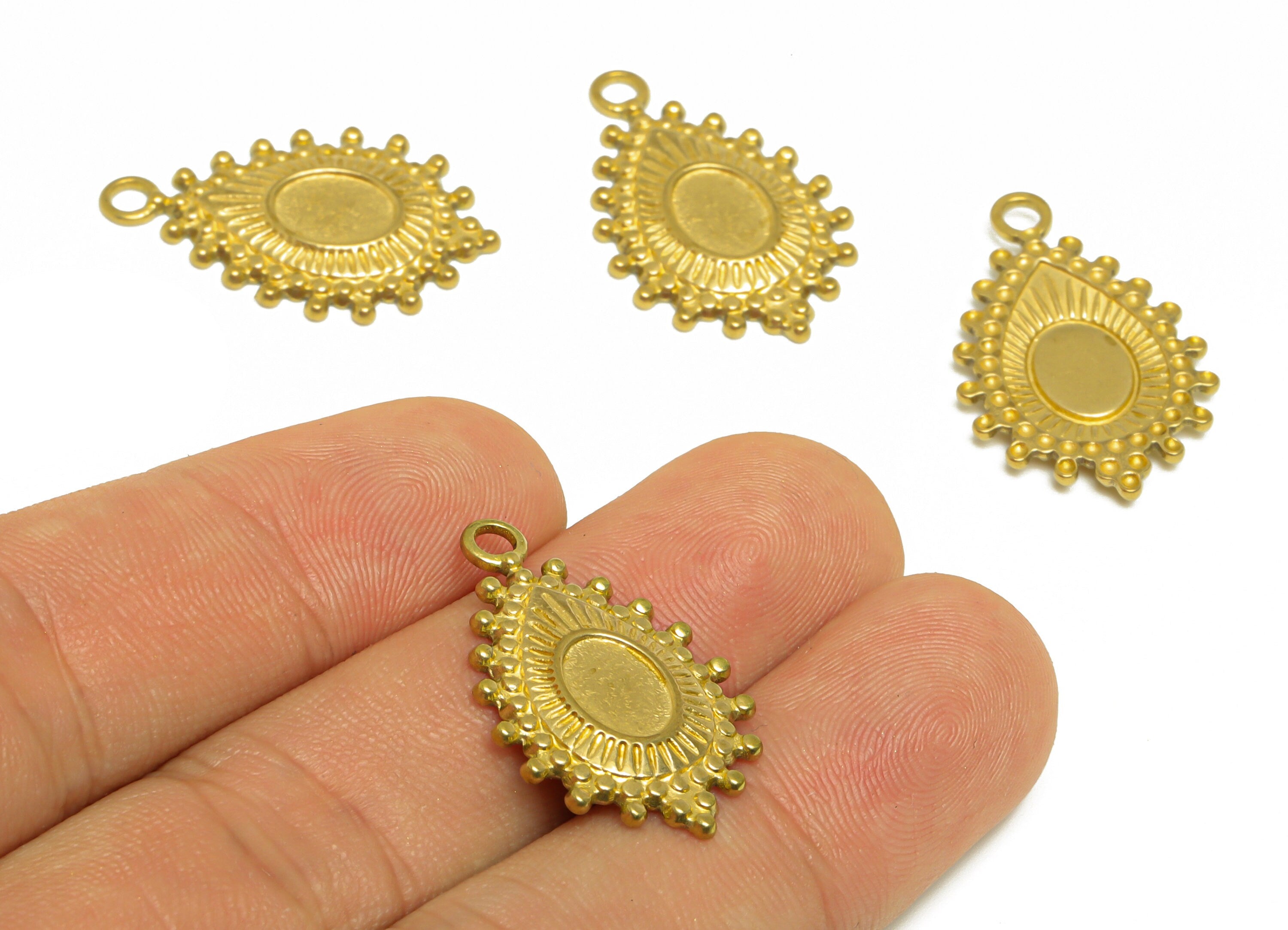 Brass Textured Drop Earring Charm- Raw Brass Dot Oval Charm - Brass Lace Teardrop Pendant For Diamond - For Necklace - 28x17.5x2mm - PP10185 - DOMEDBAZAAR