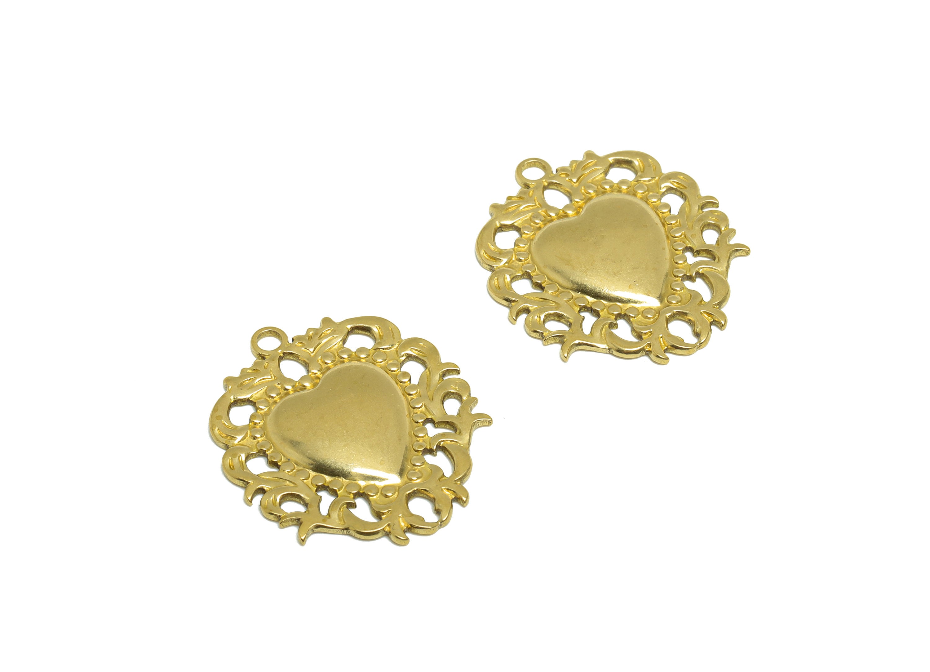 Brass Heart Earring Charm- Raw Brass Antique Vintage Heart Charm - Brass Lace Heart Pendant - Antique Looking Charm - 32x27x2.54mm - PP10164 - DOMEDBAZAAR