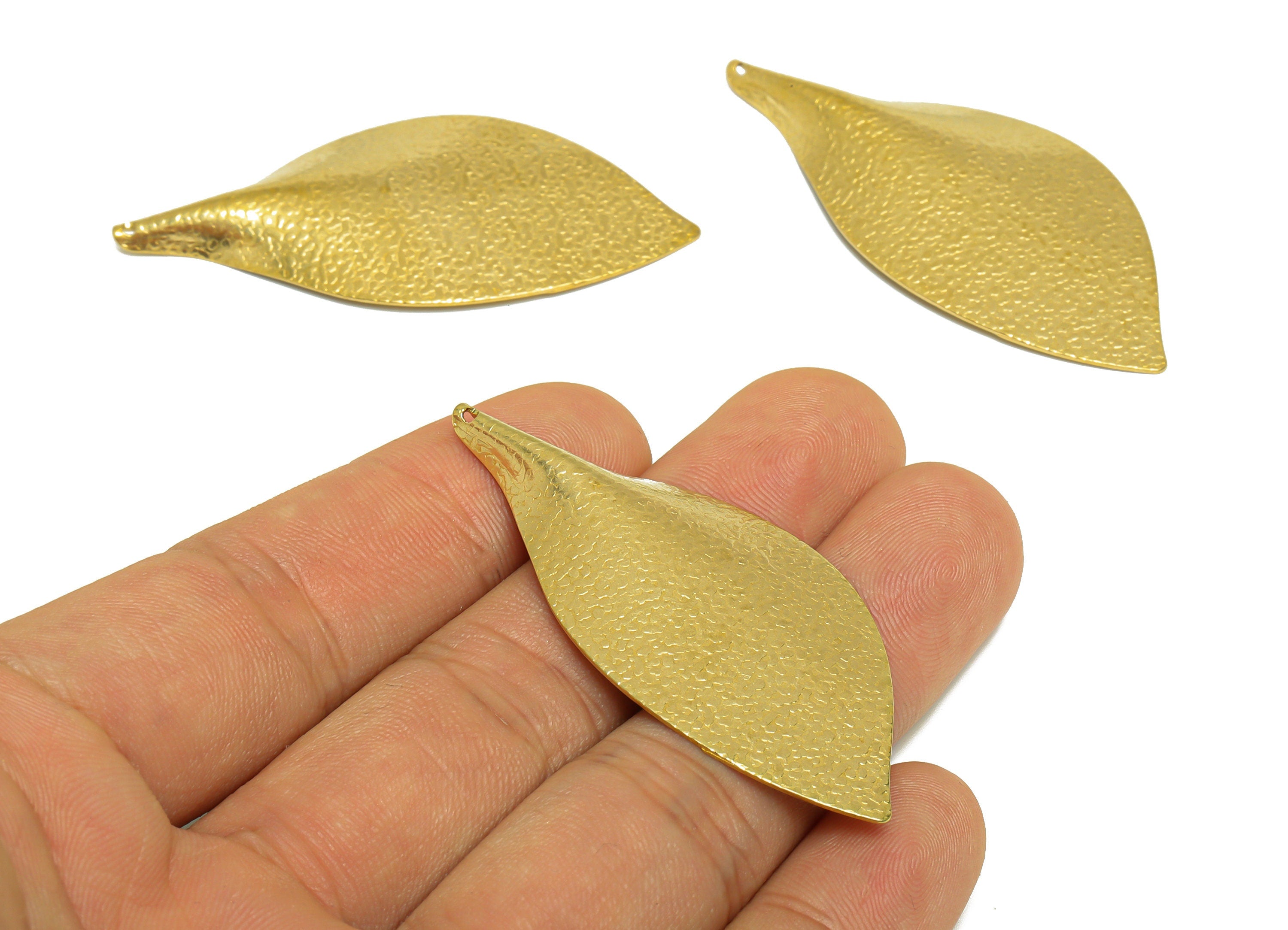 Brass Leaf Earring Charm - Raw Brass Textured Leaf Earring Charms - Brass Botanical Earring Charm - Earring Finding - 56.2x26x2mm - PP10297 - DOMEDBAZAAR