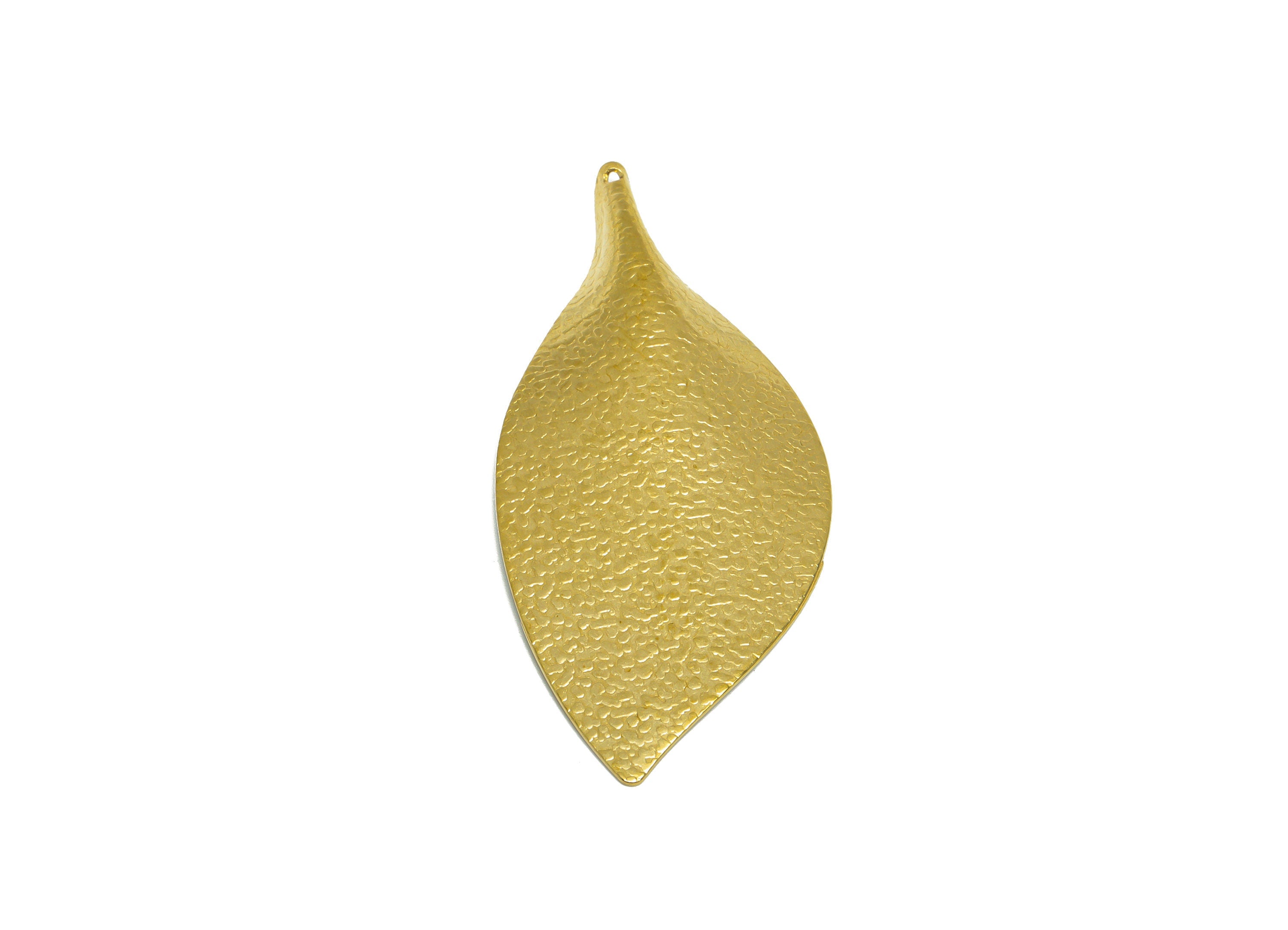 Brass Leaf Earring Charm - Raw Brass Textured Leaf Earring Charms - Brass Botanical Earring Charm - Earring Finding - 56.2x26x2mm - PP10297 - DOMEDBAZAAR