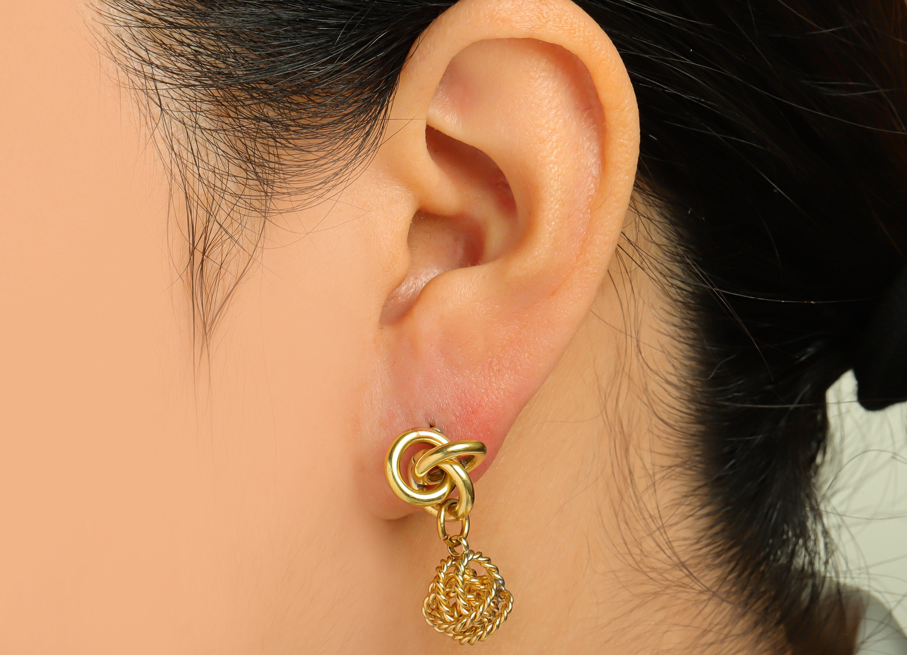 Brass Interwoven Earring Post - Raw Brass Dangle Woven Ring Earring Stud - Cross Rings Earring Post - Dangle Ball Post - 32x12x2mm - PP10388 - DOMEDBAZAAR