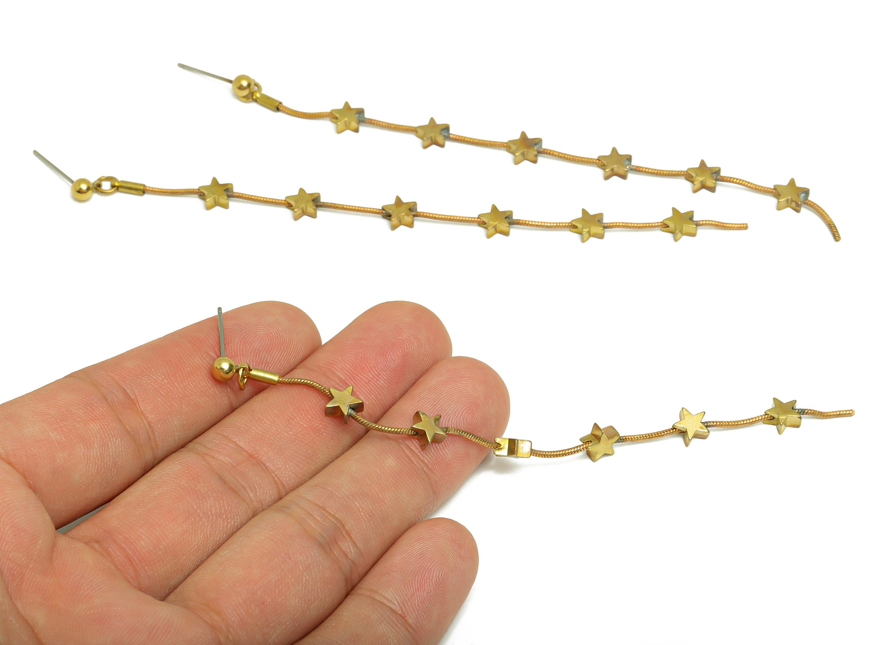 Brass Chain Star Earring Post - Raw Brass Dangle Star Earring Stud - Brass Chain Dangle Earring Post - Brass Star Post - 118x6x2mm - PP10393 - DOMEDBAZAAR